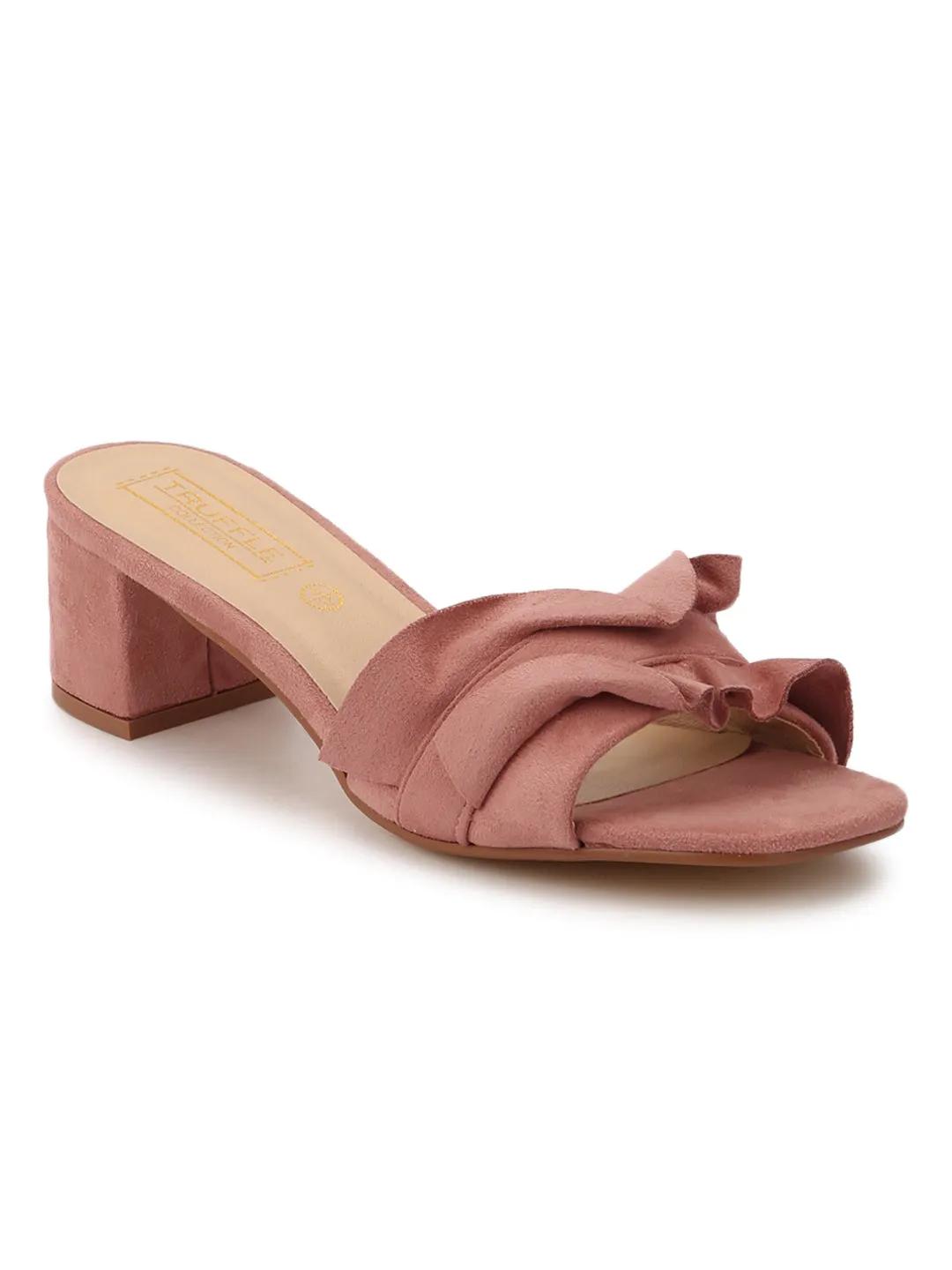 Dusty Pink Micro Slip-On Low Block Heels