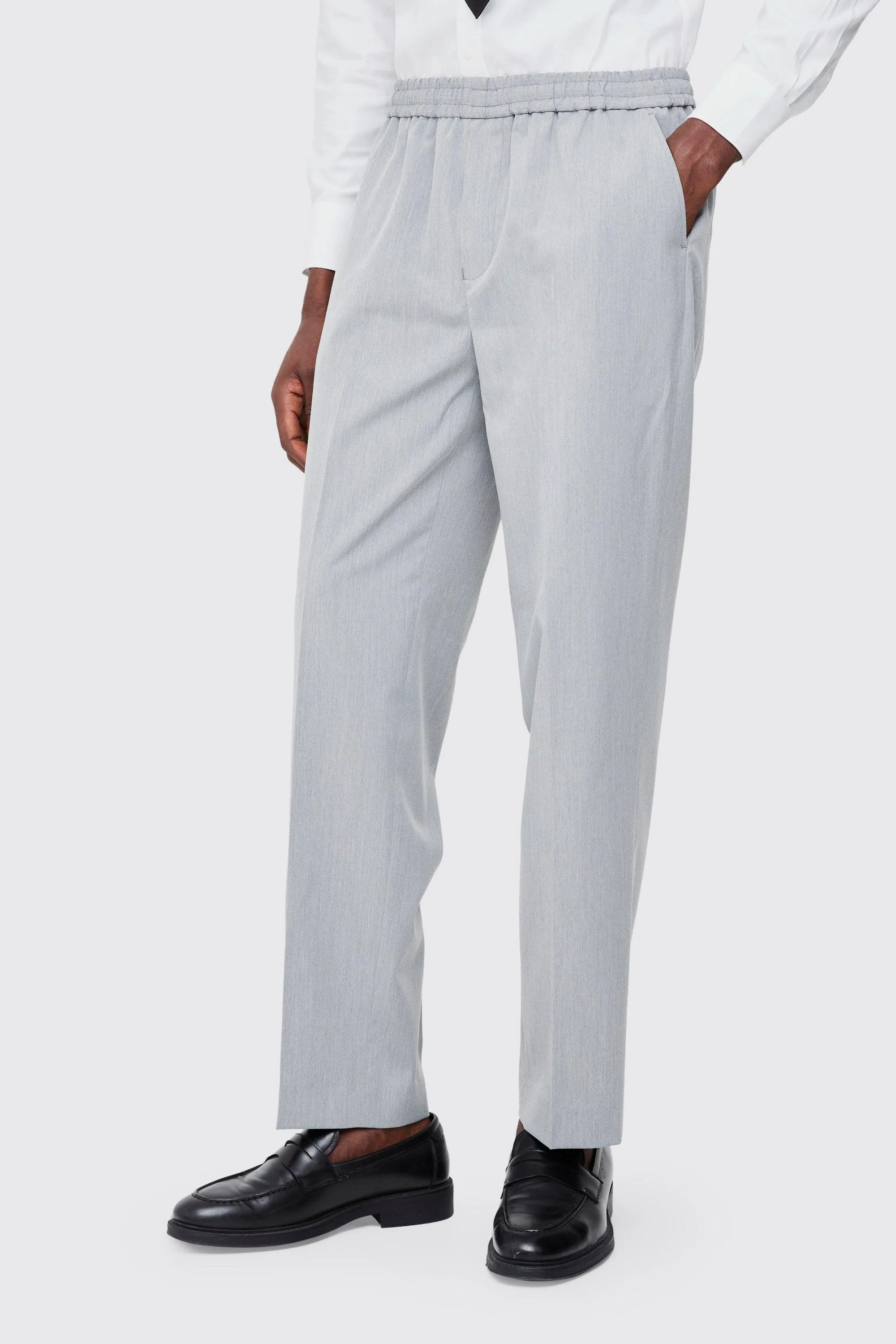 Elastic Waist Straight Fit Tailored Trousers