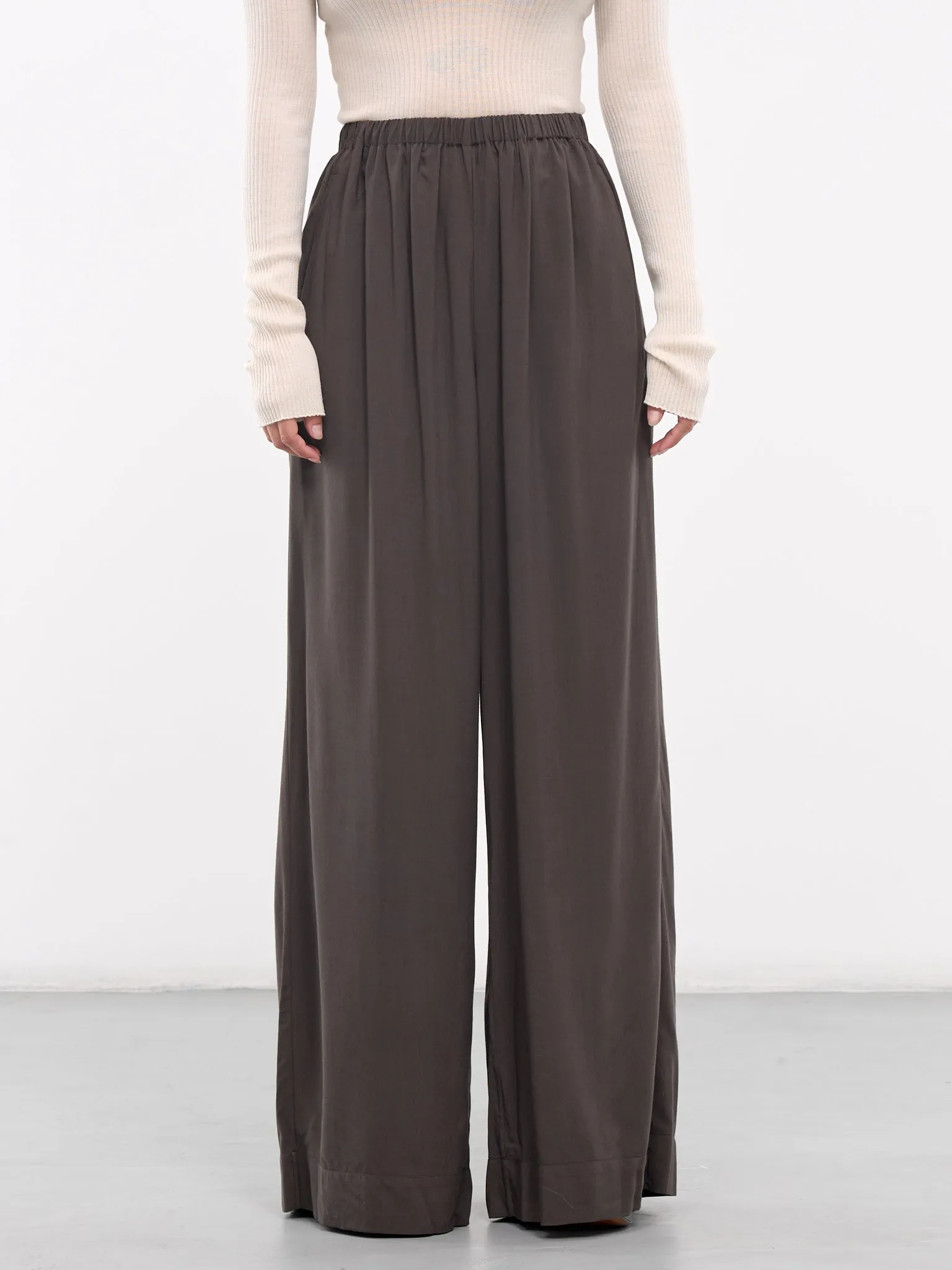 Elasticated Wide Leg Trousers (QUPZ30007A-QZ017-DARK-BROWN)