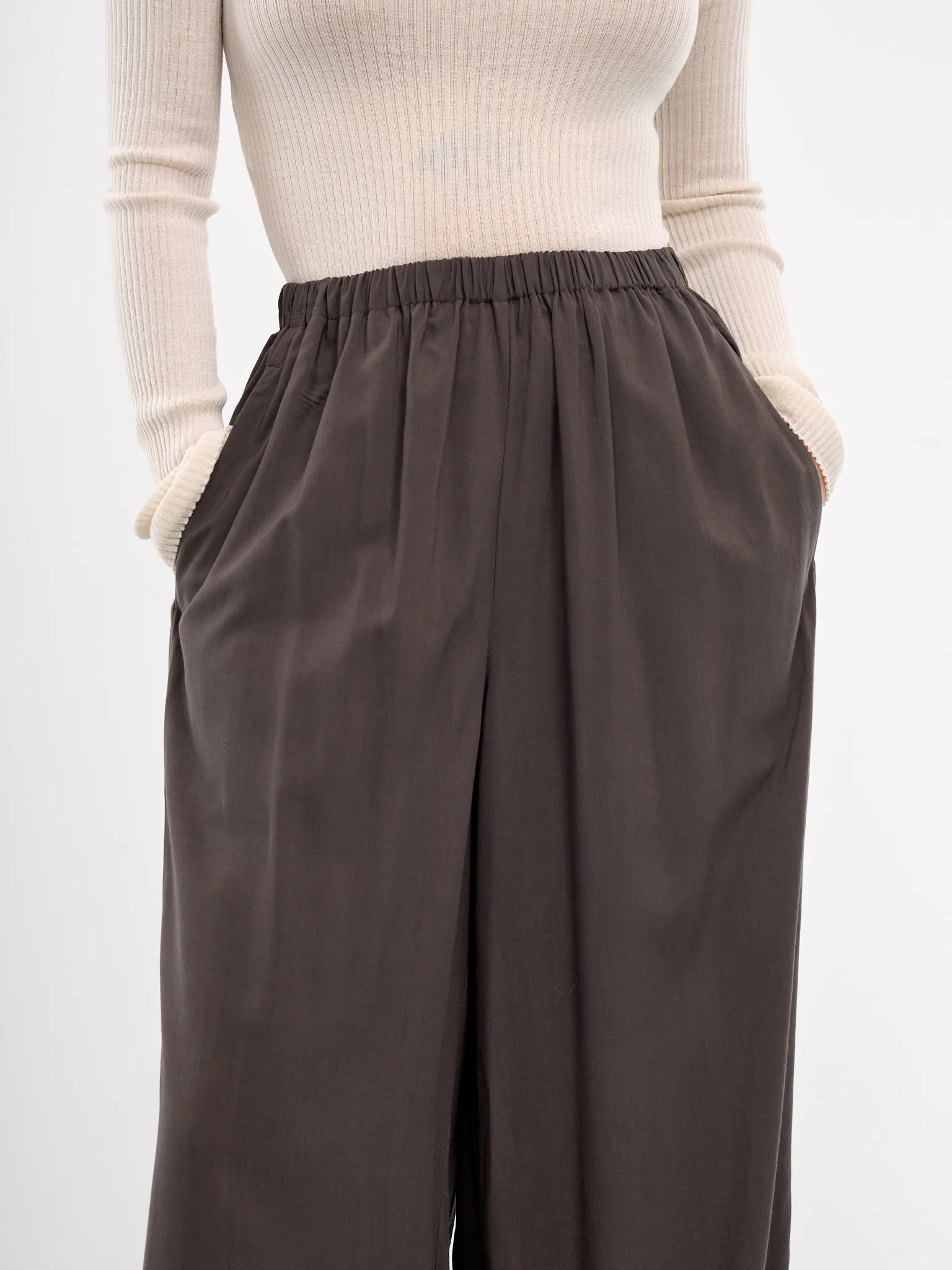 Elasticated Wide Leg Trousers (QUPZ30007A-QZ017-DARK-BROWN)