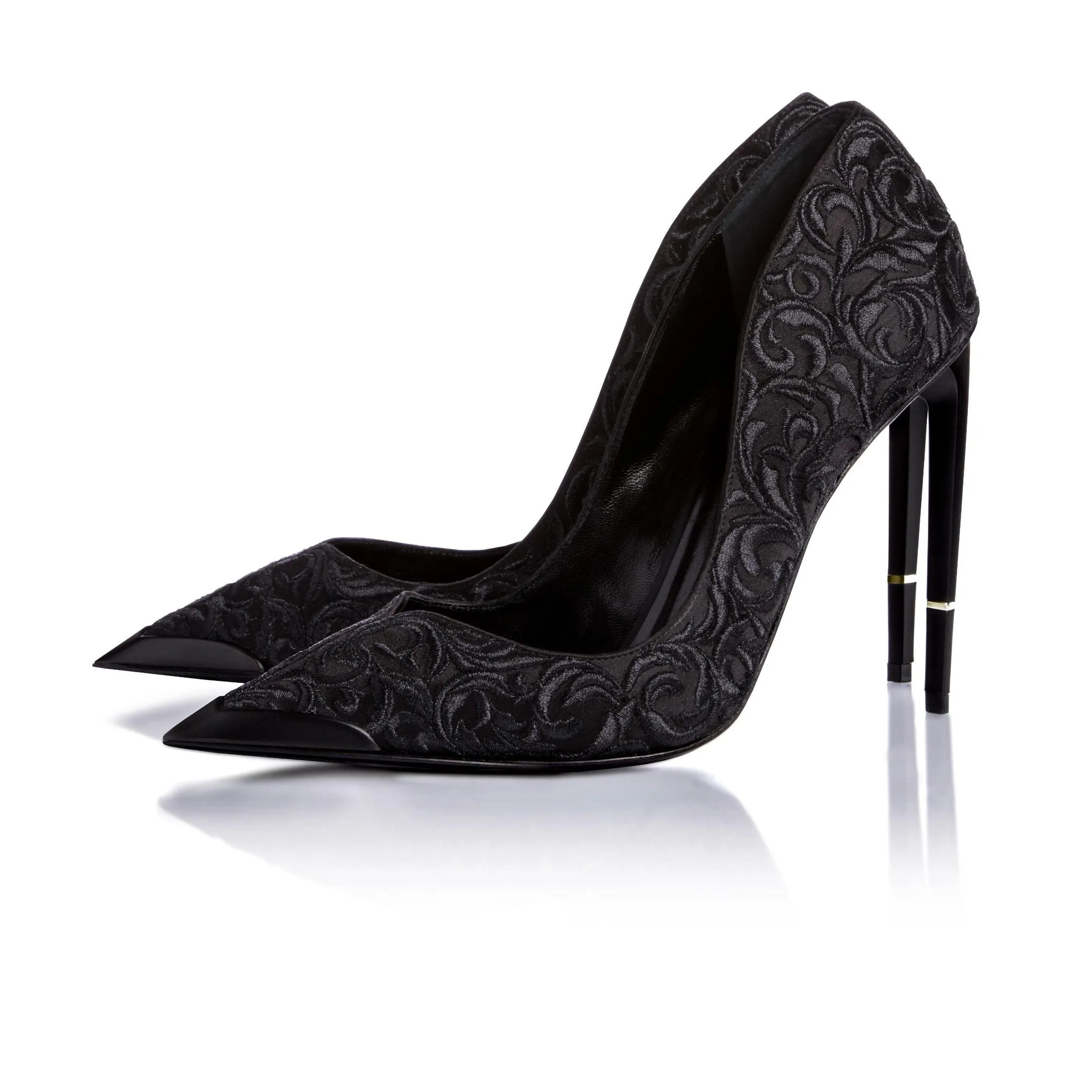 Embroidered Silk Pointed Toe High Heel Pumps