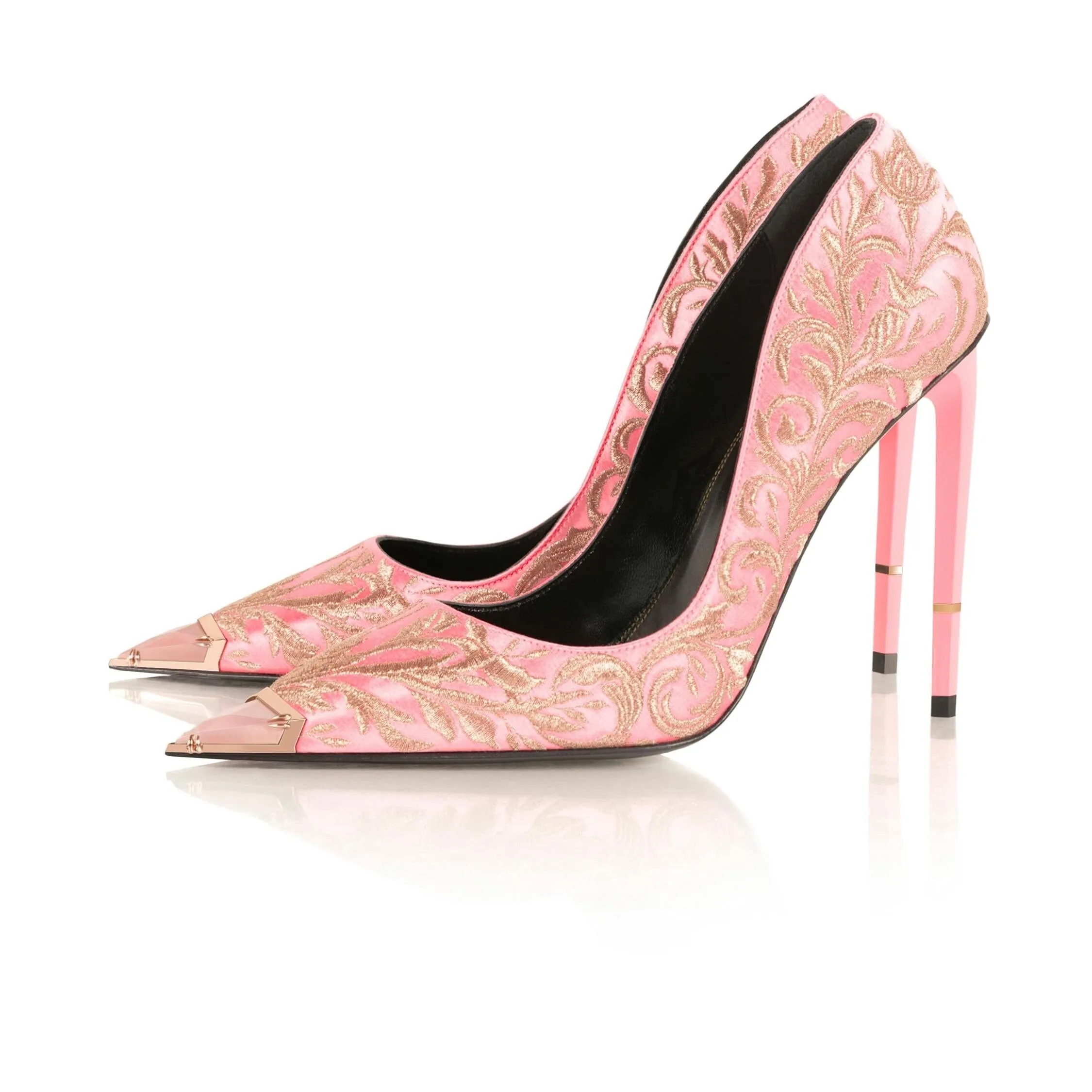 Embroidered Silk Pointed Toe High Heel Pumps