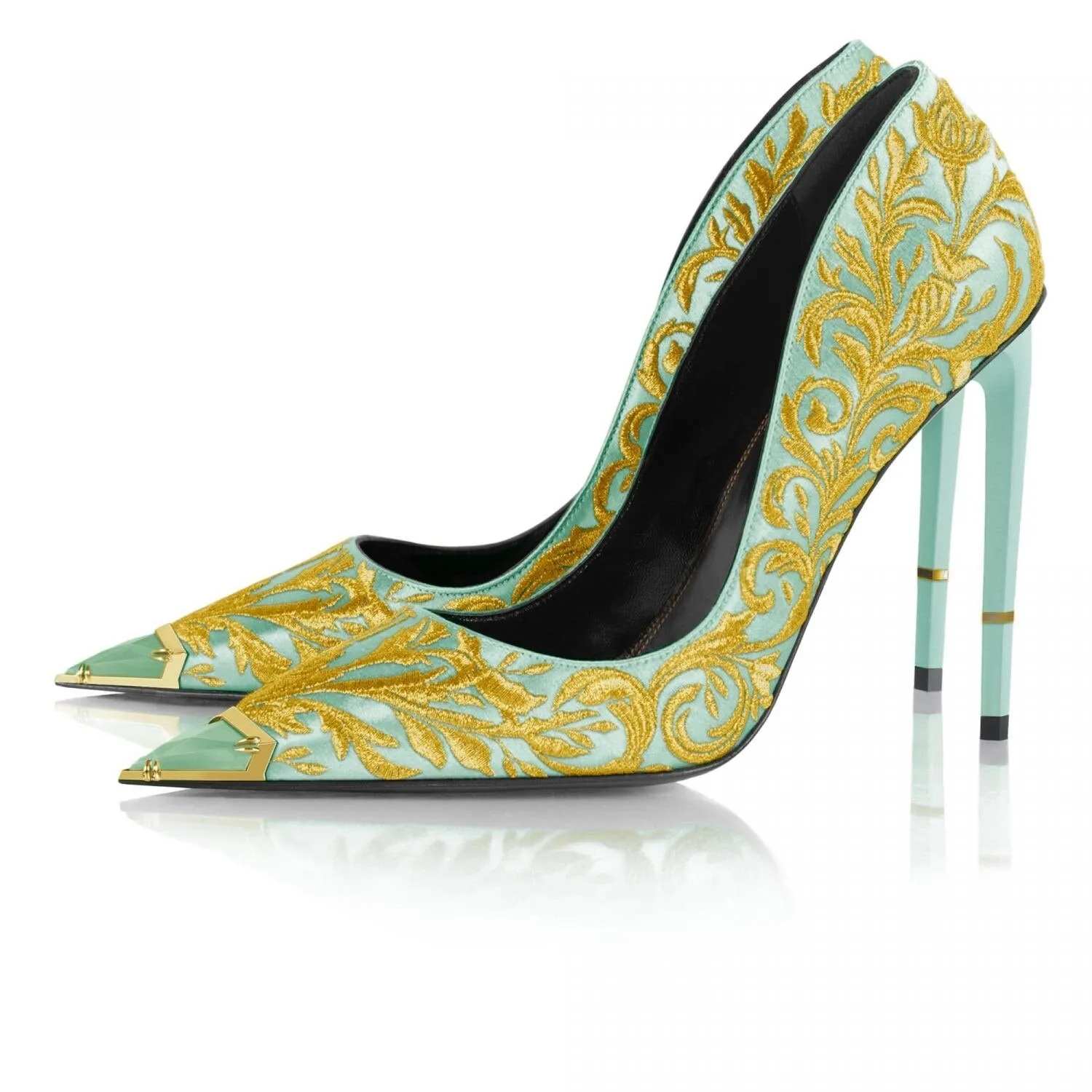 Embroidered Silk Pointed Toe High Heel Pumps