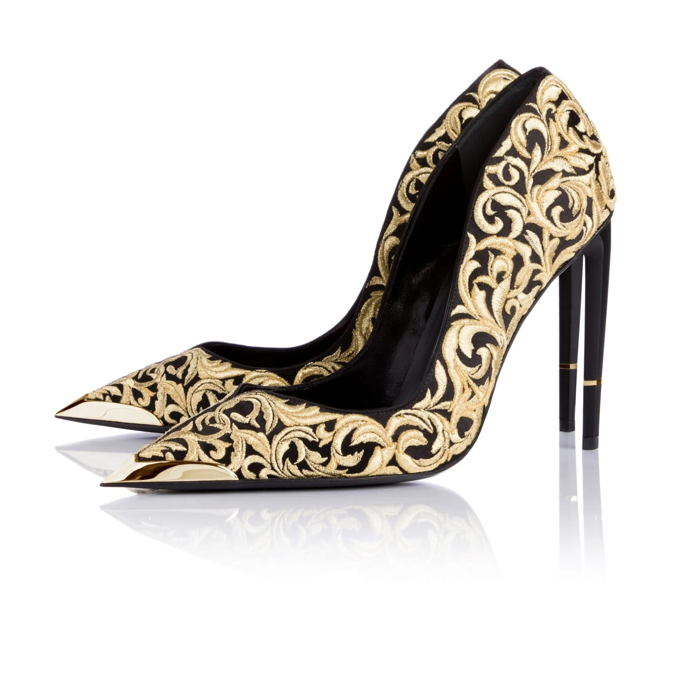 Embroidered Silk Pointed Toe High Heel Pumps