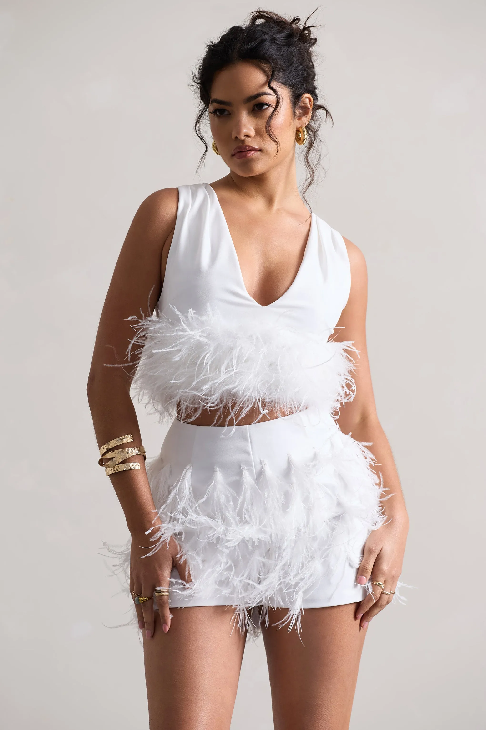 White Feather Shorts by Encore - Shop Now