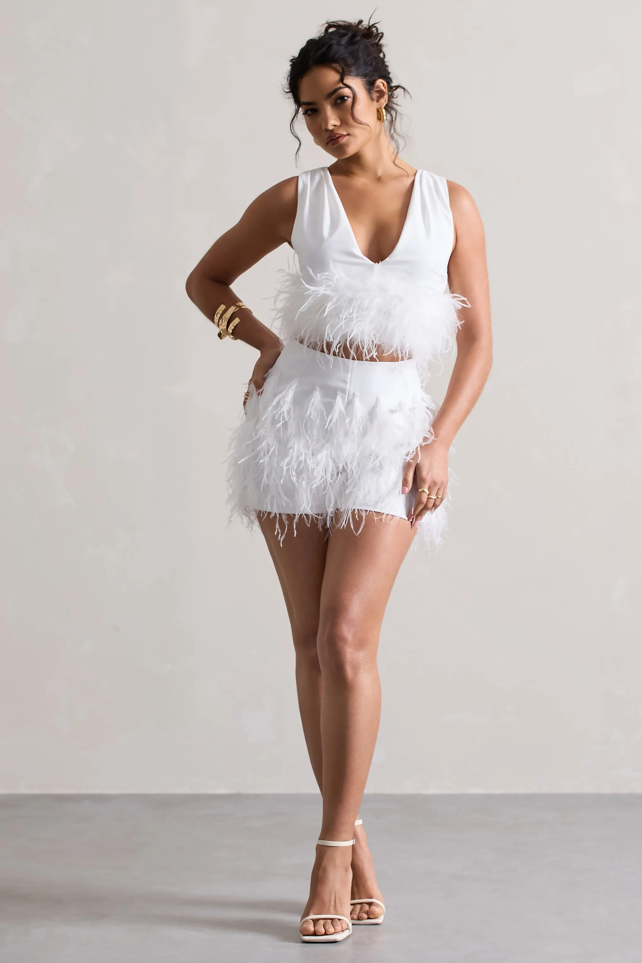 White Feather Shorts by Encore - Shop Now