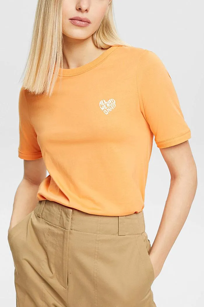 Esprit Golden Orange Heart Print Crew Neck Tee - Short Sleeve