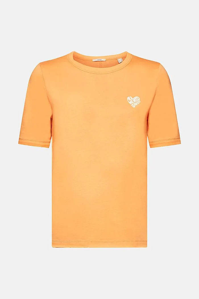 Esprit Golden Orange Heart Print Crew Neck Tee - Short Sleeve