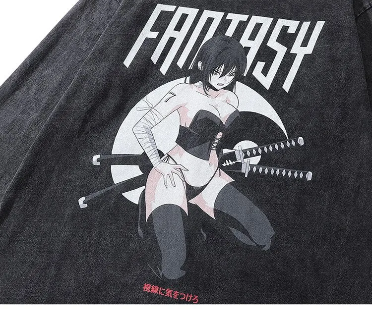 FANTASY Samurai Girl With Katana Graphic T-Shirt