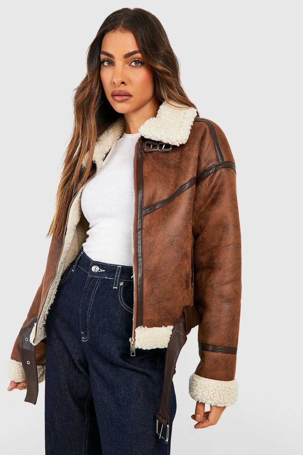 Faux Leather Aviator Jacket