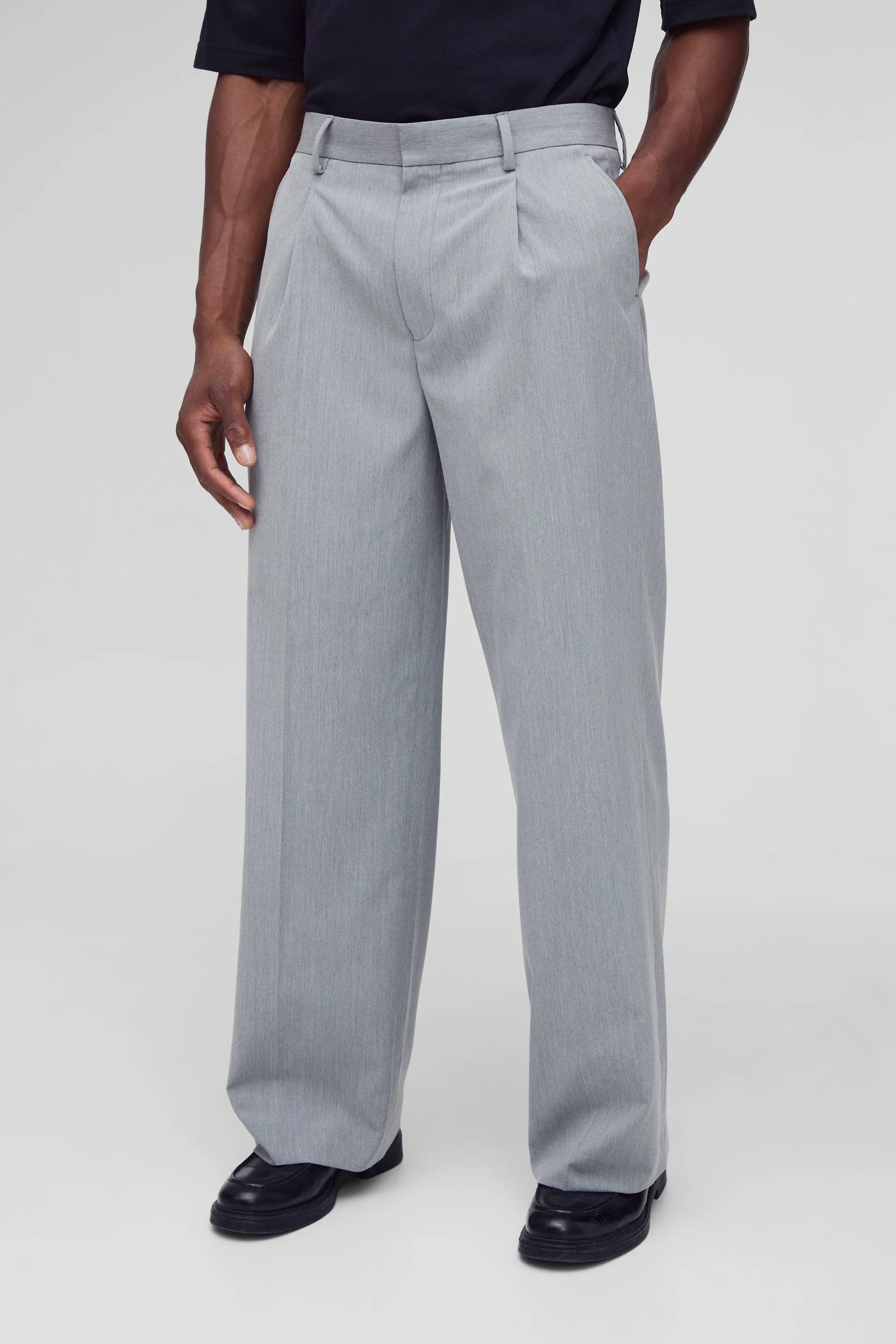 Fixed Waist Pleat Front Wide Tailored Trousers