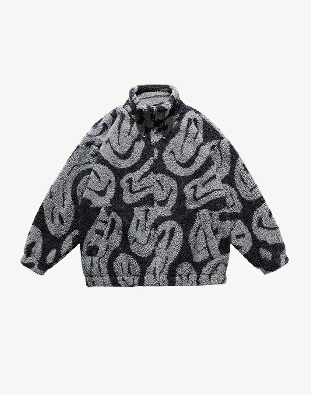 Fleece Jacket with Smiley Face Print