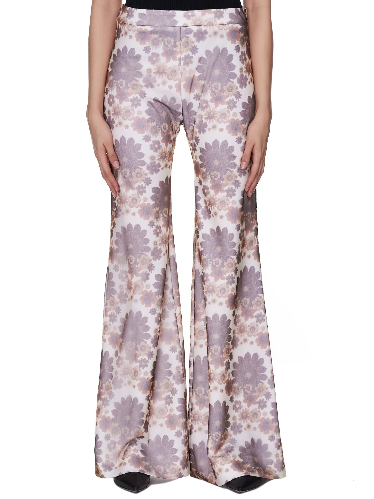 Floral Print Flared Trousers (WP048W-PCJ-BROWN-FLOWERS)