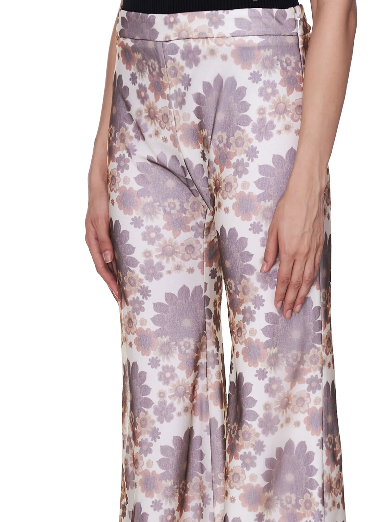 Floral Print Flared Trousers (WP048W-PCJ-BROWN-FLOWERS)