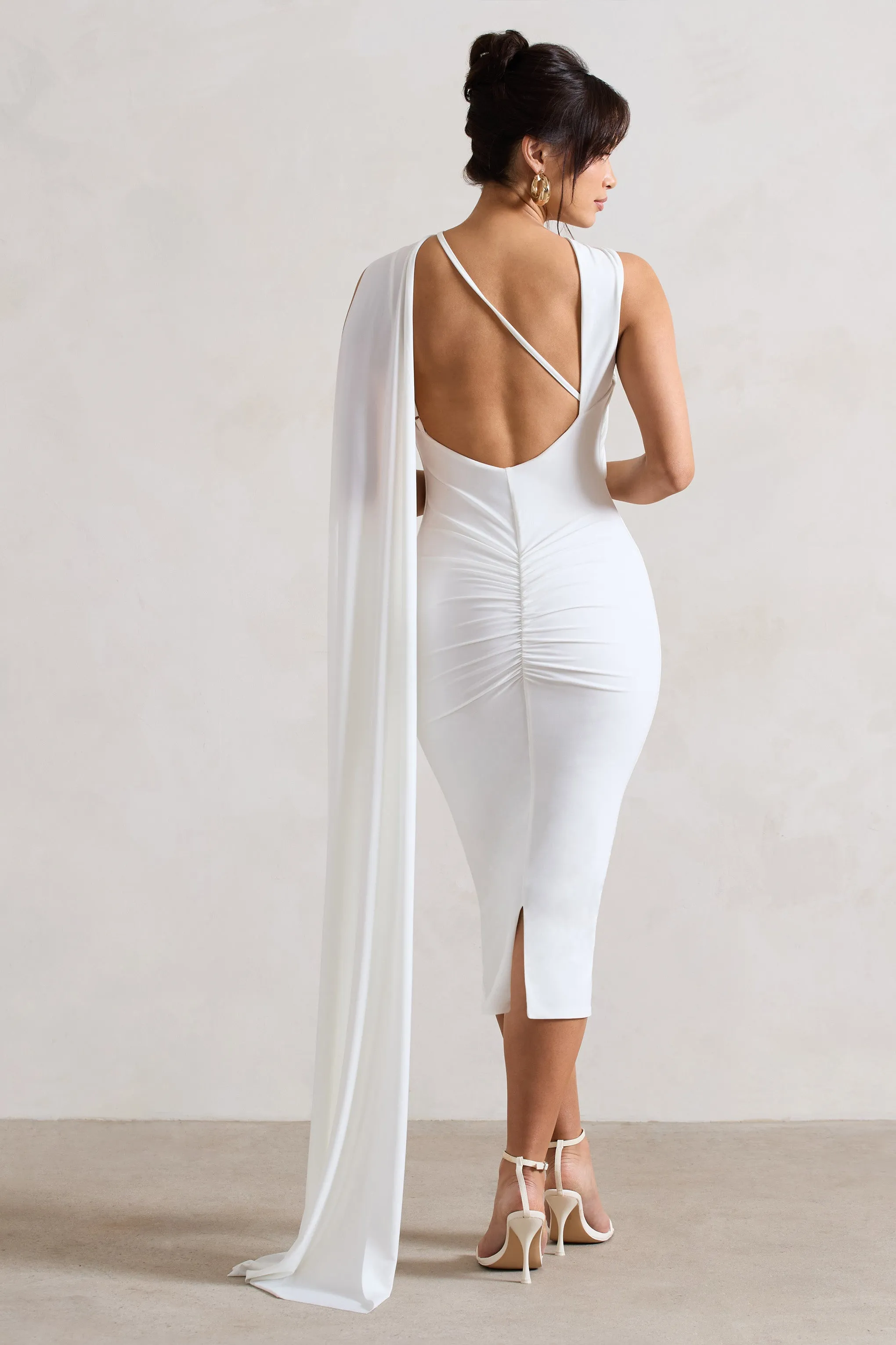 White Strappy Midi Dress With Cut-Outs & Cape - Freedom