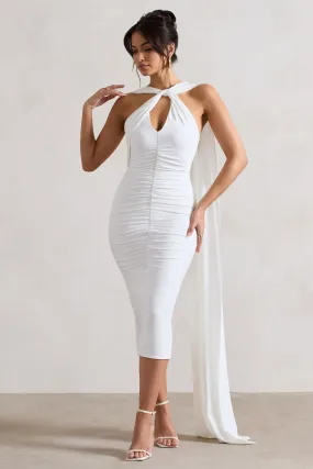 White Strappy Midi Dress With Cut-Outs & Cape - Freedom