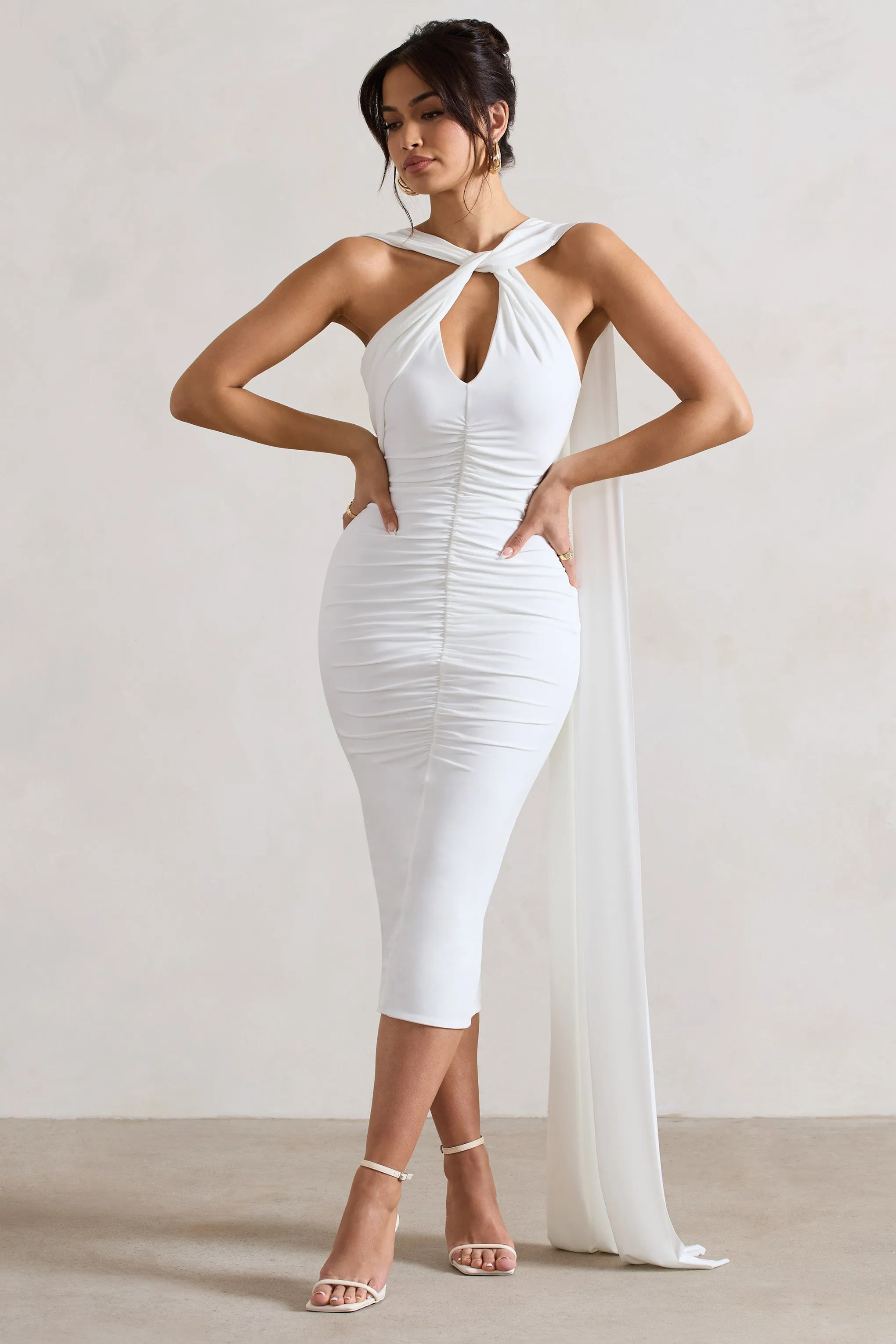 White Strappy Midi Dress With Cut-Outs & Cape - Freedom