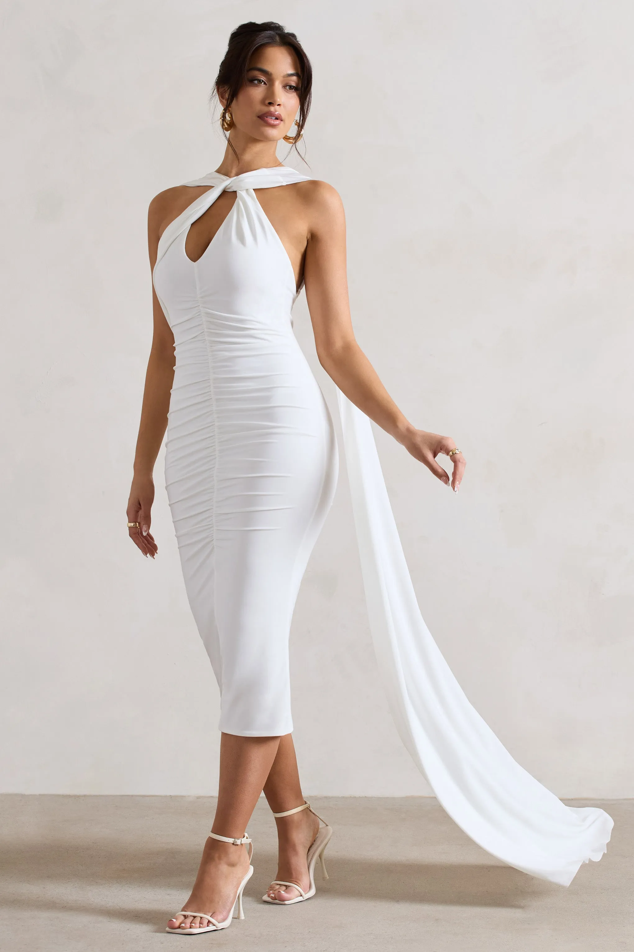 White Strappy Midi Dress With Cut-Outs & Cape - Freedom