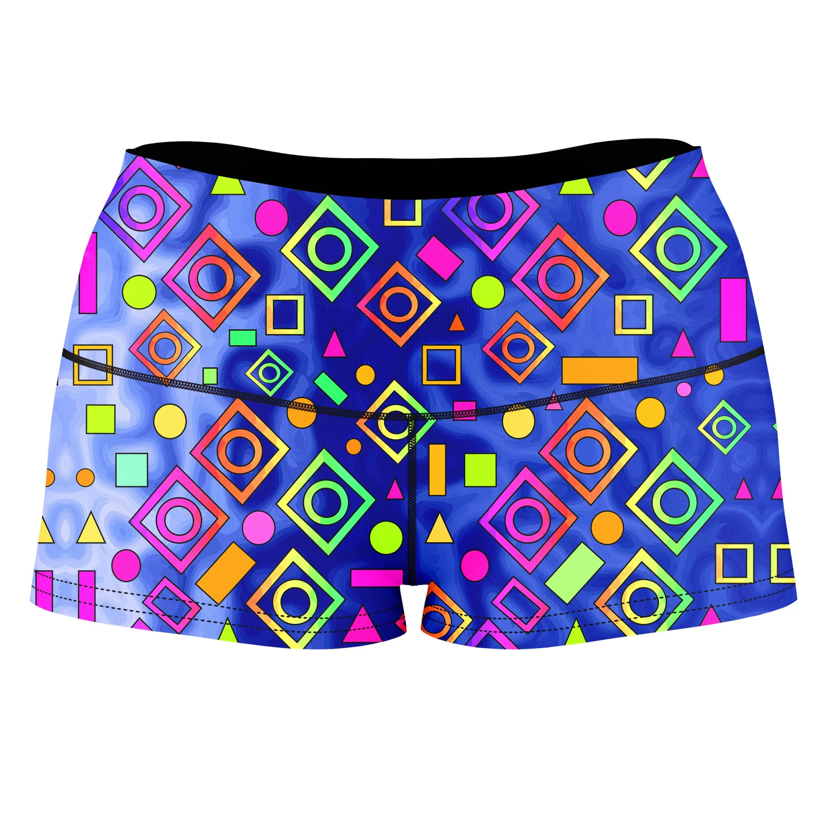 Geometric On Blue High-Waisted Women's Shorts