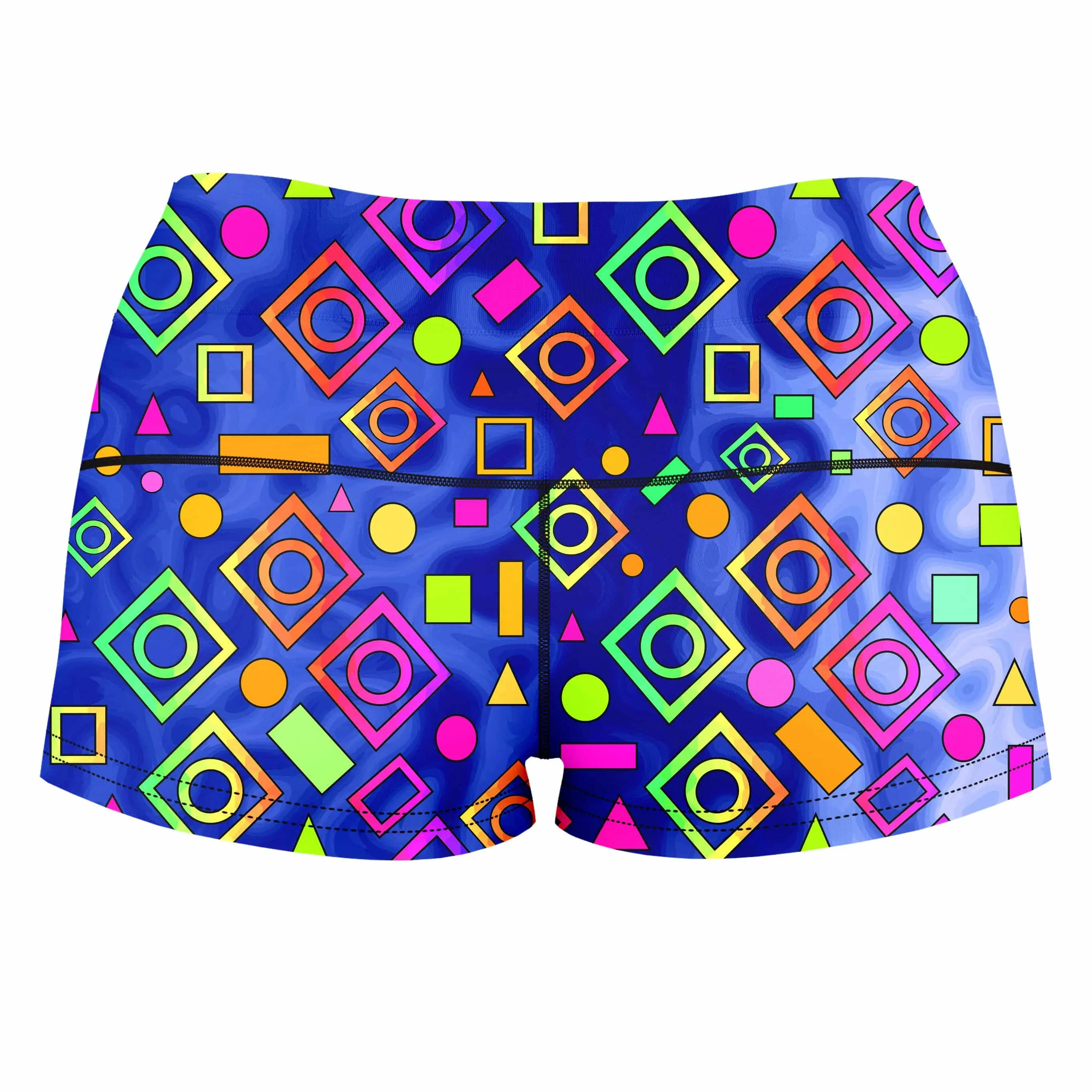 Geometric On Blue High-Waisted Women's Shorts