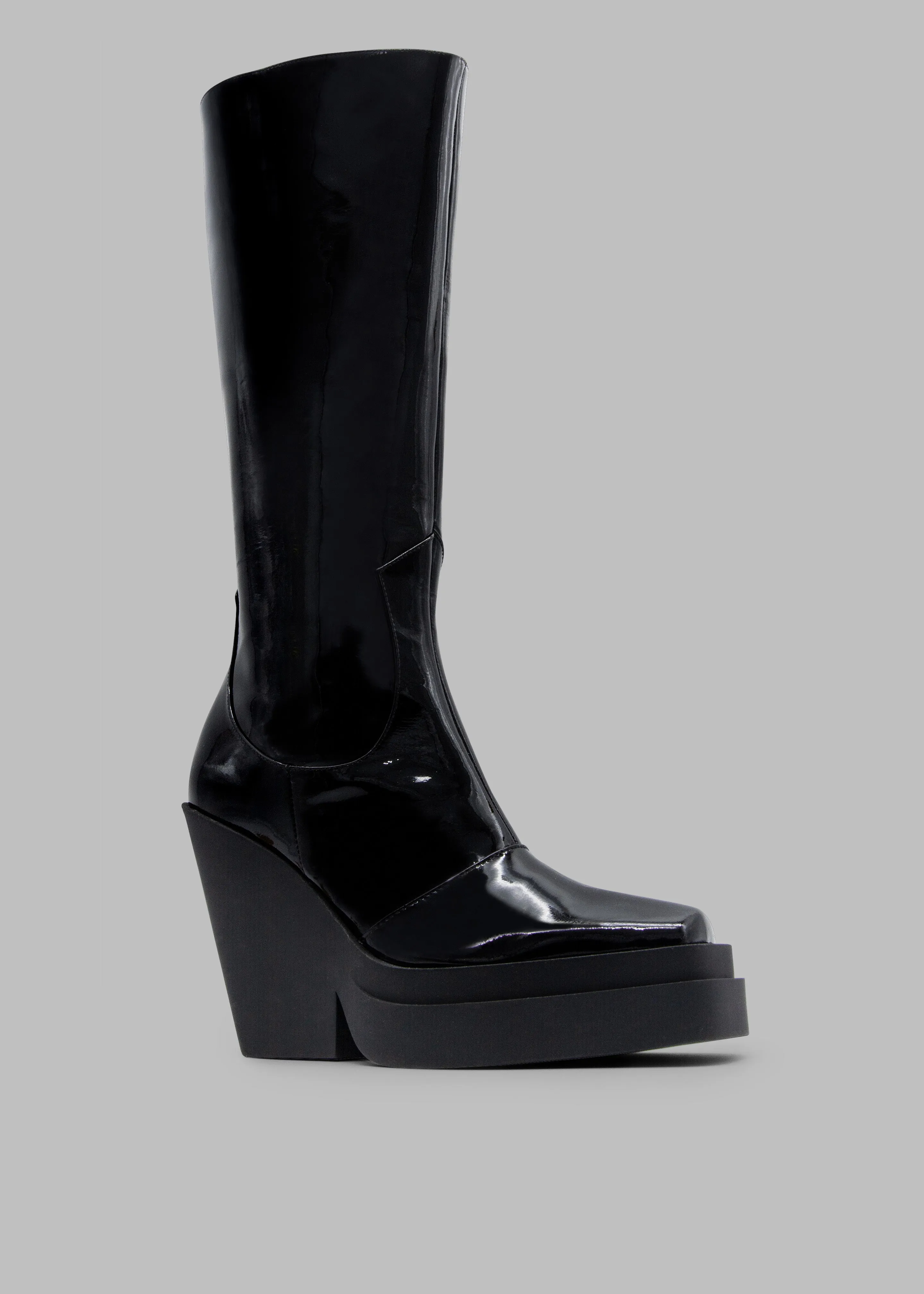 Gia Borghini Gia 14 Knee-High Texan Boots - Patent Black