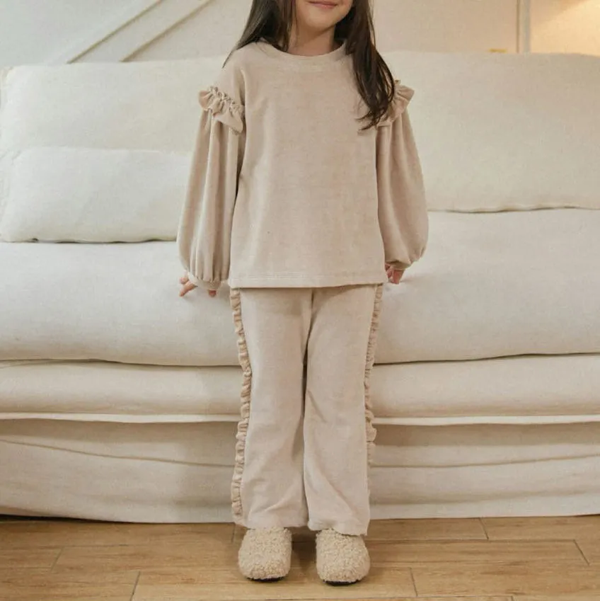 Girl W24 Soft Velour Frill Detail Top and Flare Pants Set (2-6y) - 2 Colors