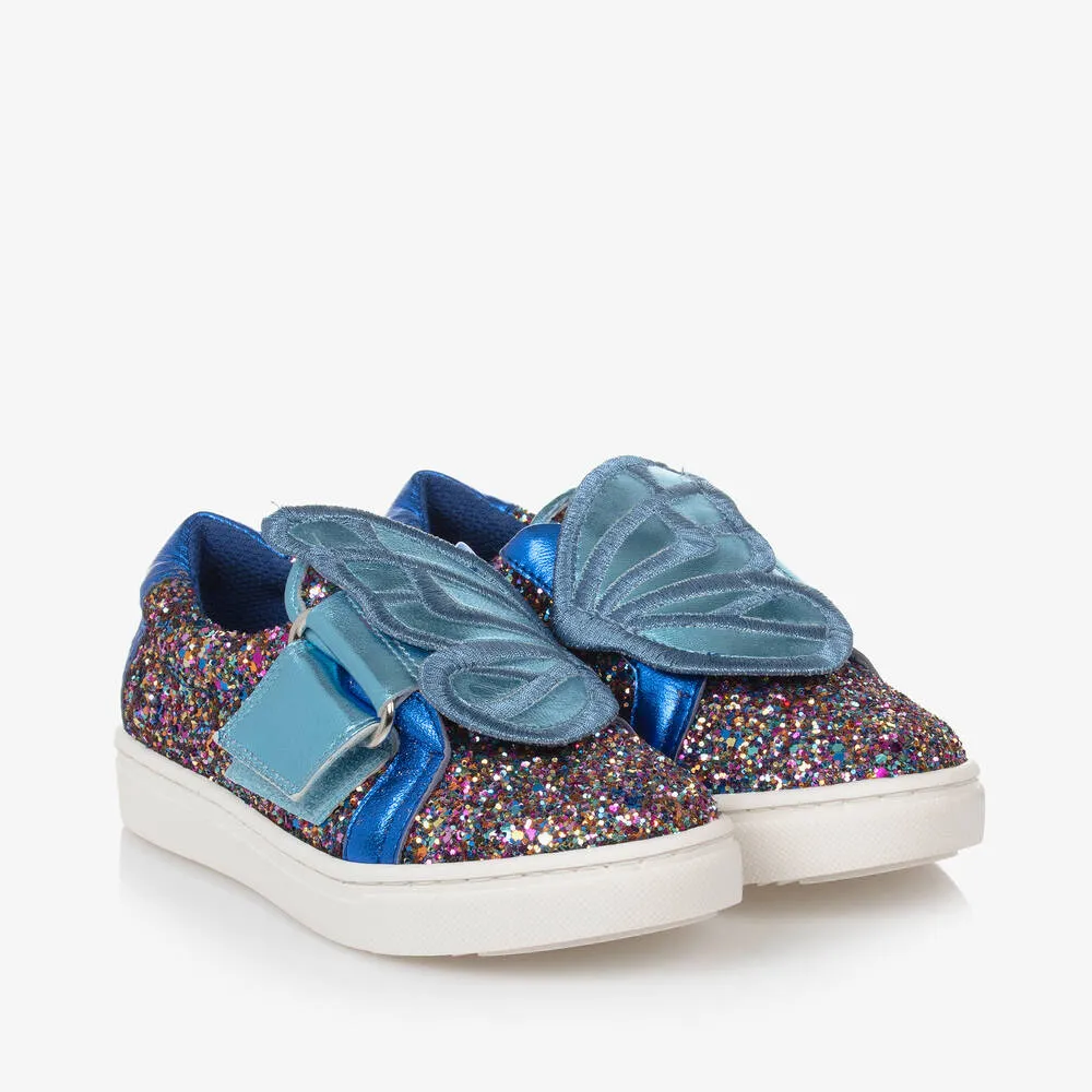 Girls Blue Glitter Butterfly Trainers