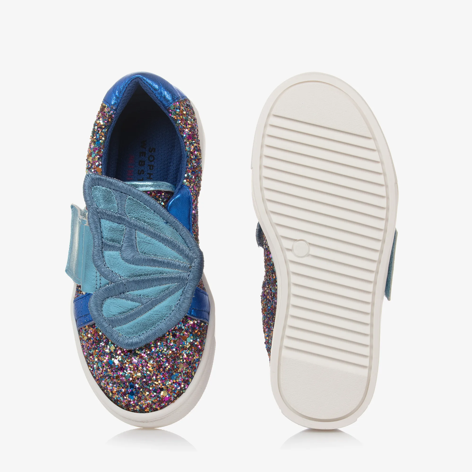 Girls Blue Glitter Butterfly Trainers