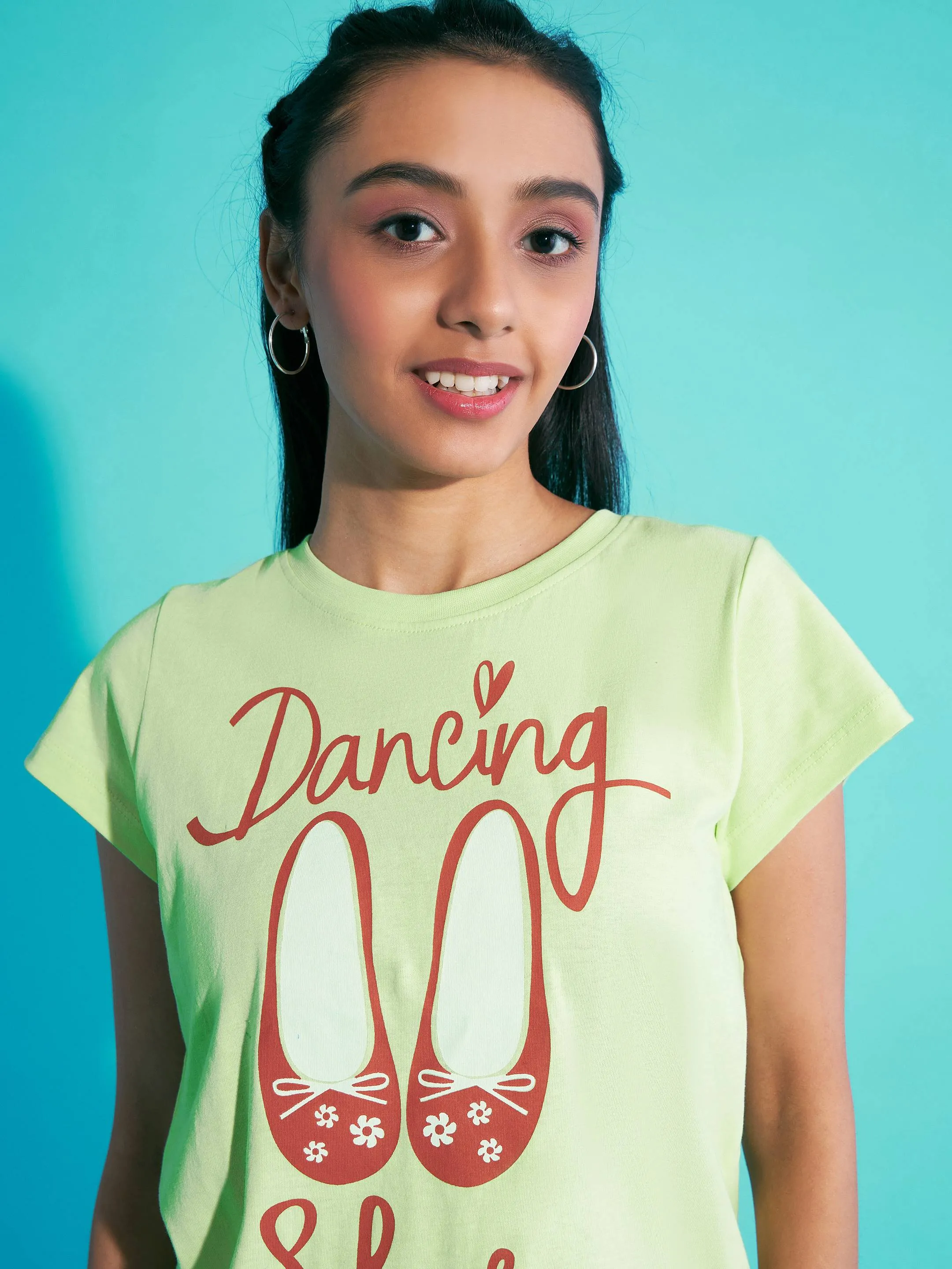 Girls Green Dancing Shoes T-Shirt