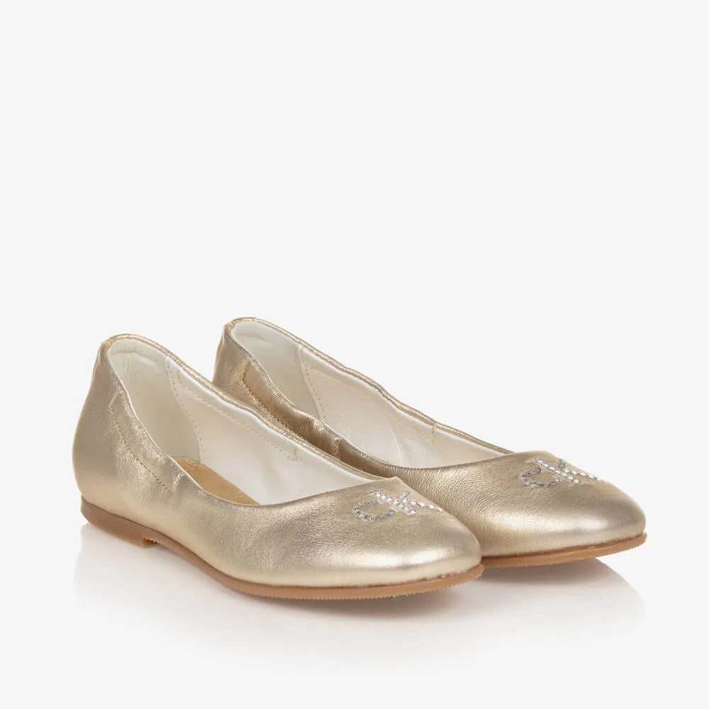 Girls Metallic Gold Ballerina Pumps