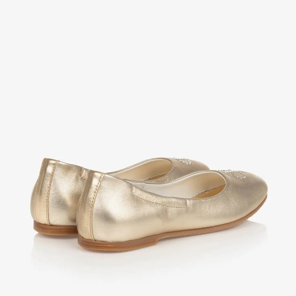 Girls Metallic Gold Ballerina Pumps