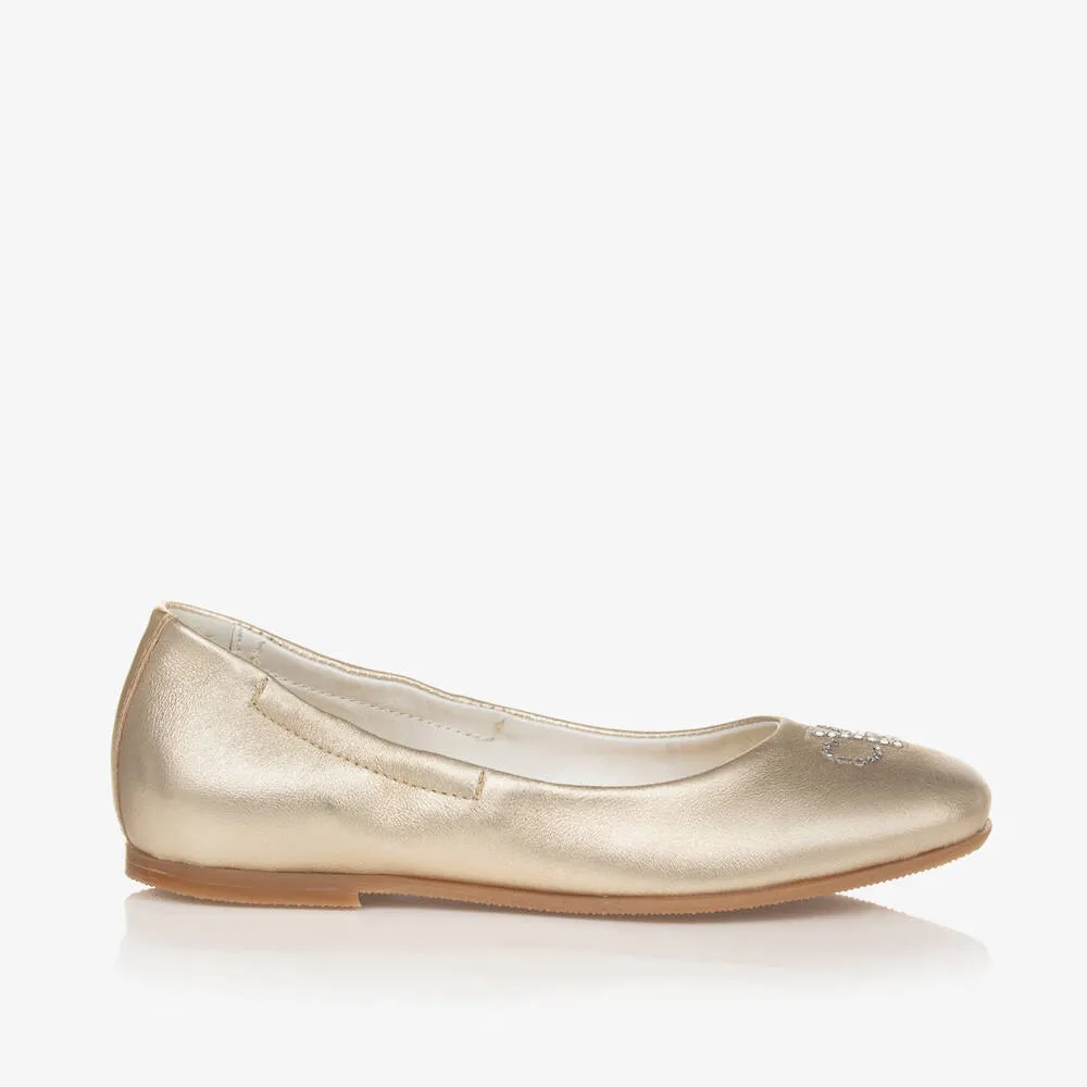 Girls Metallic Gold Ballerina Pumps