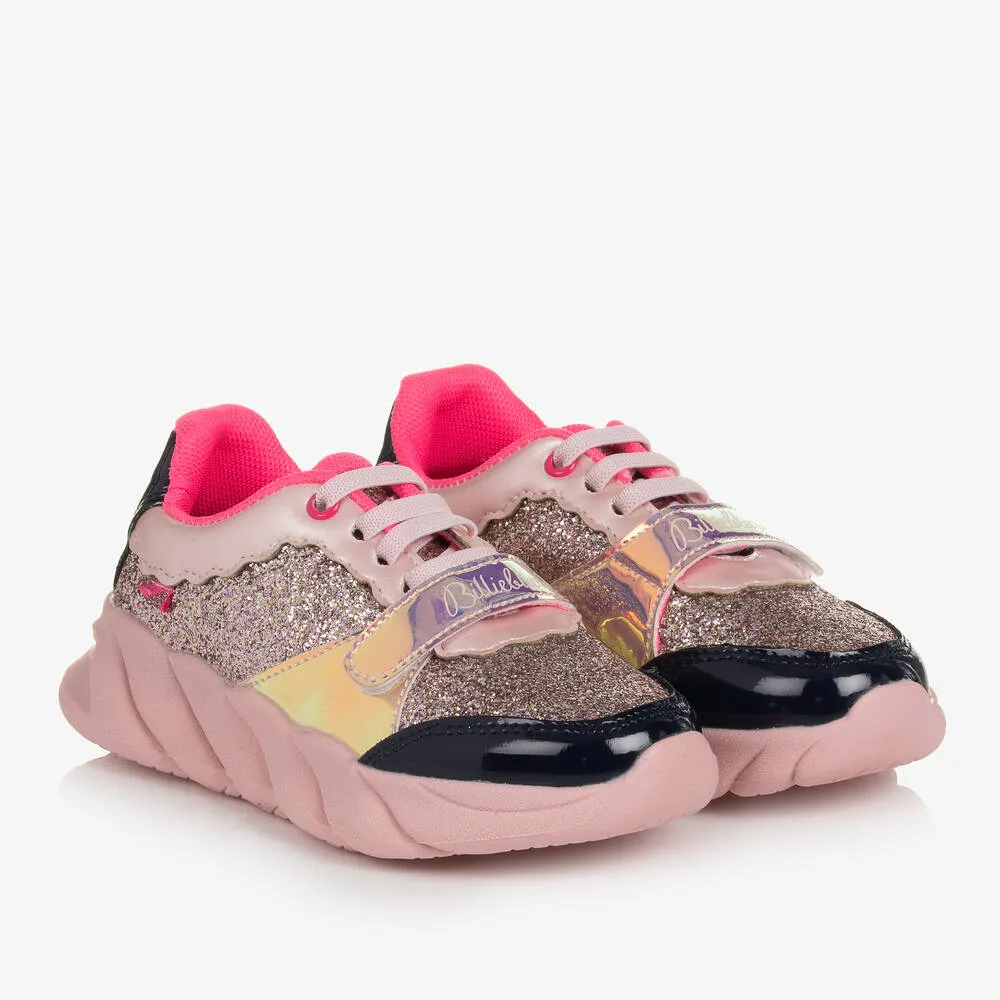 Girls Pink Glitter Velcro Trainers 