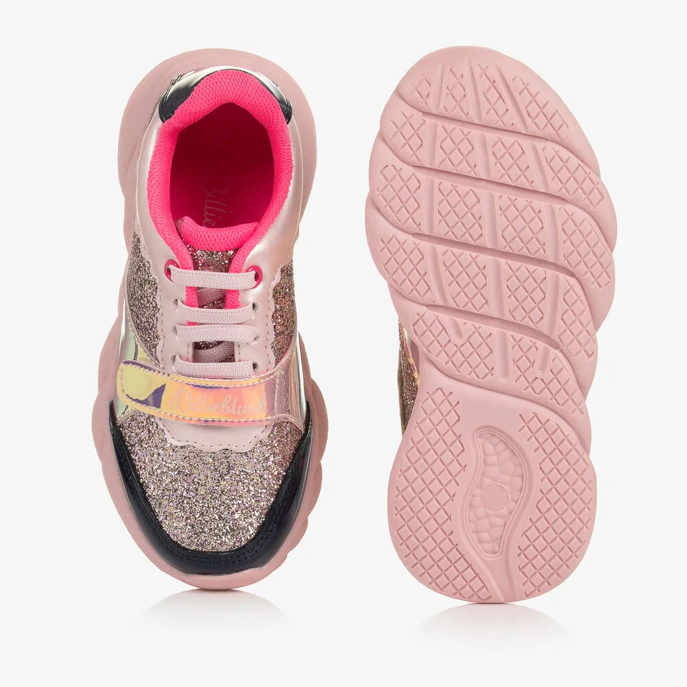 Girls Pink Glitter Velcro Trainers 