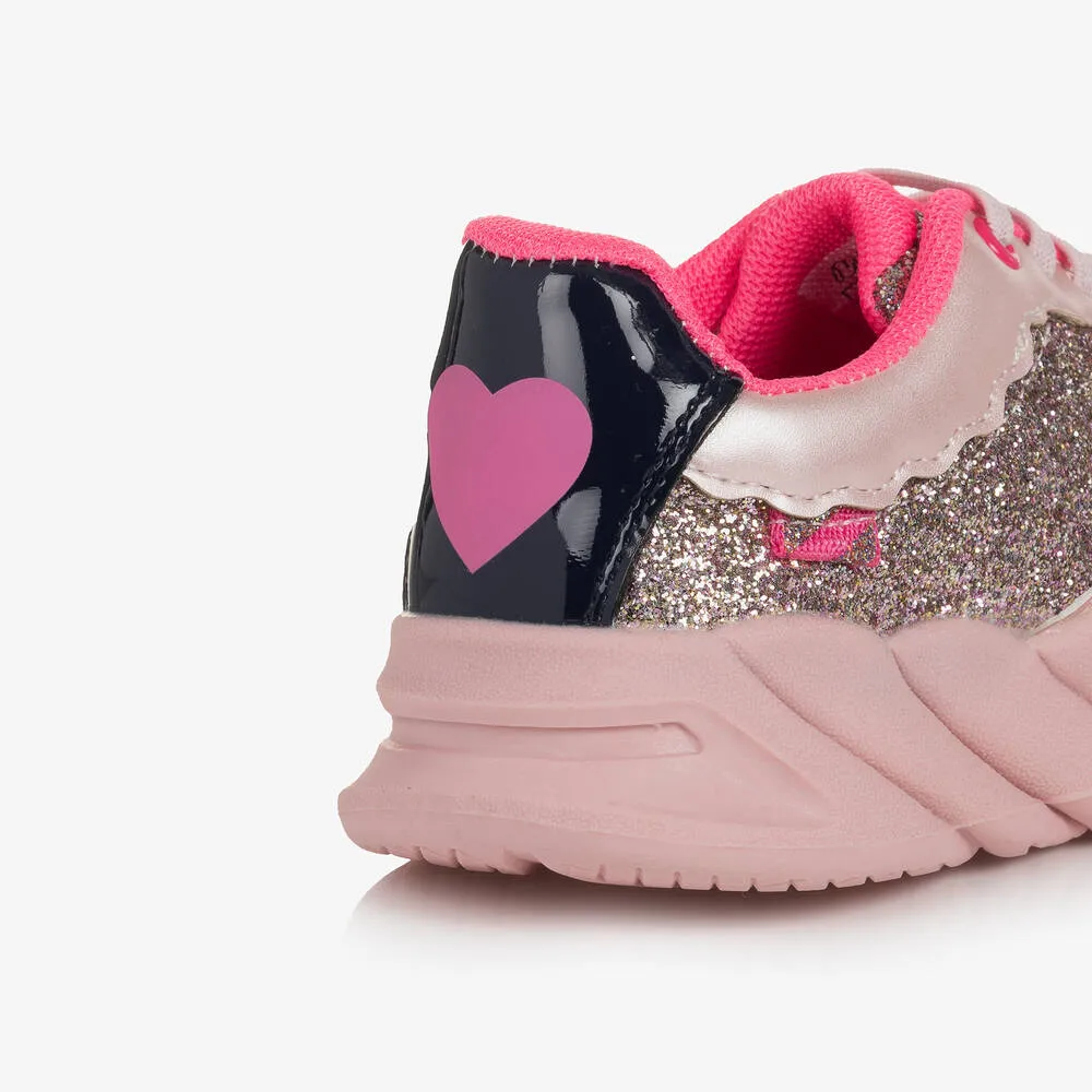 Girls Pink Glitter Velcro Trainers 