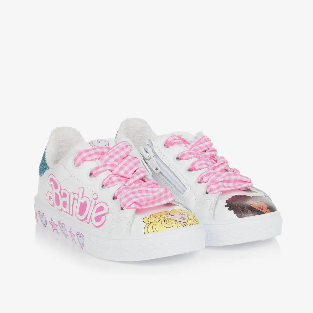 Girls White Leather Barbie Trainers