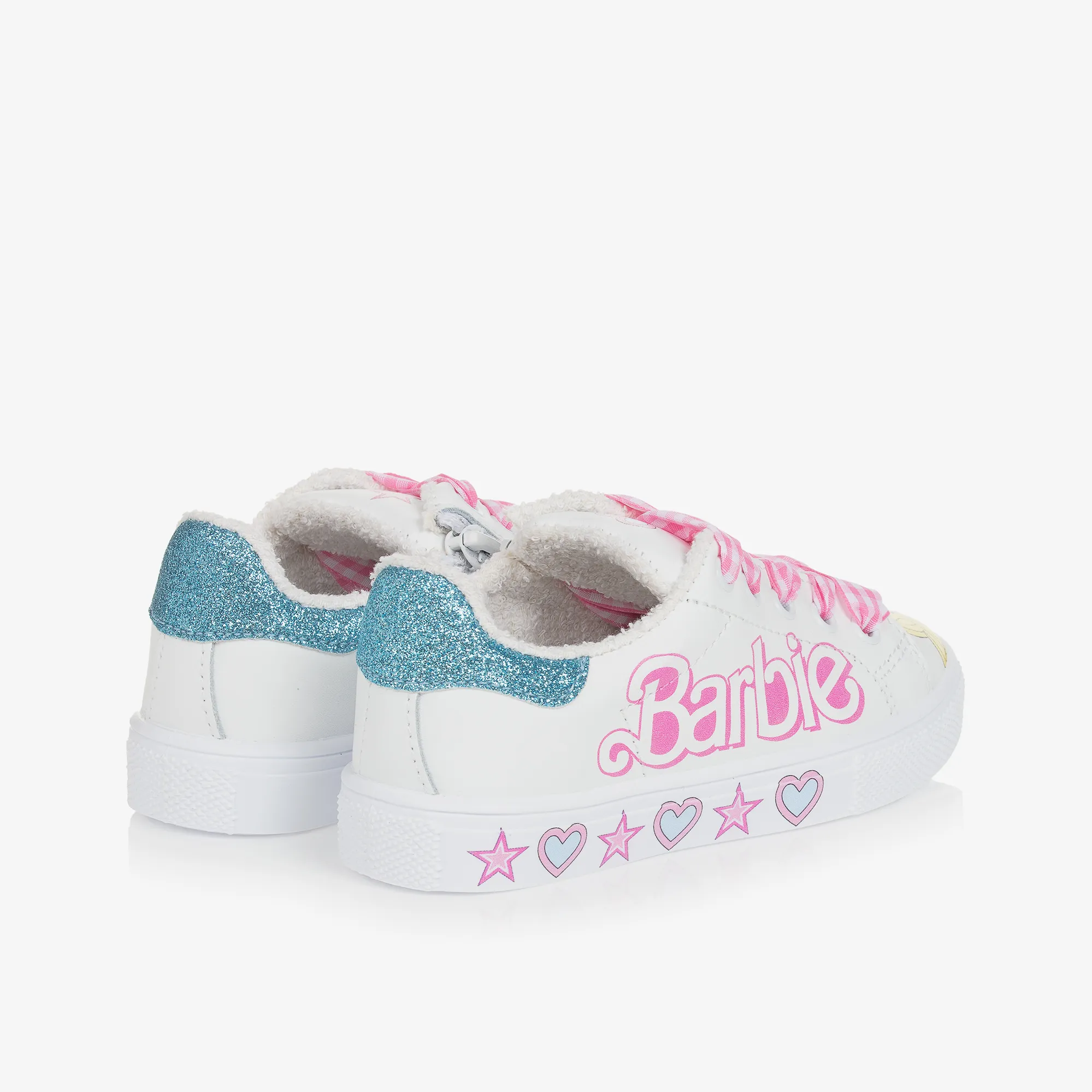 Girls White Leather Barbie Trainers