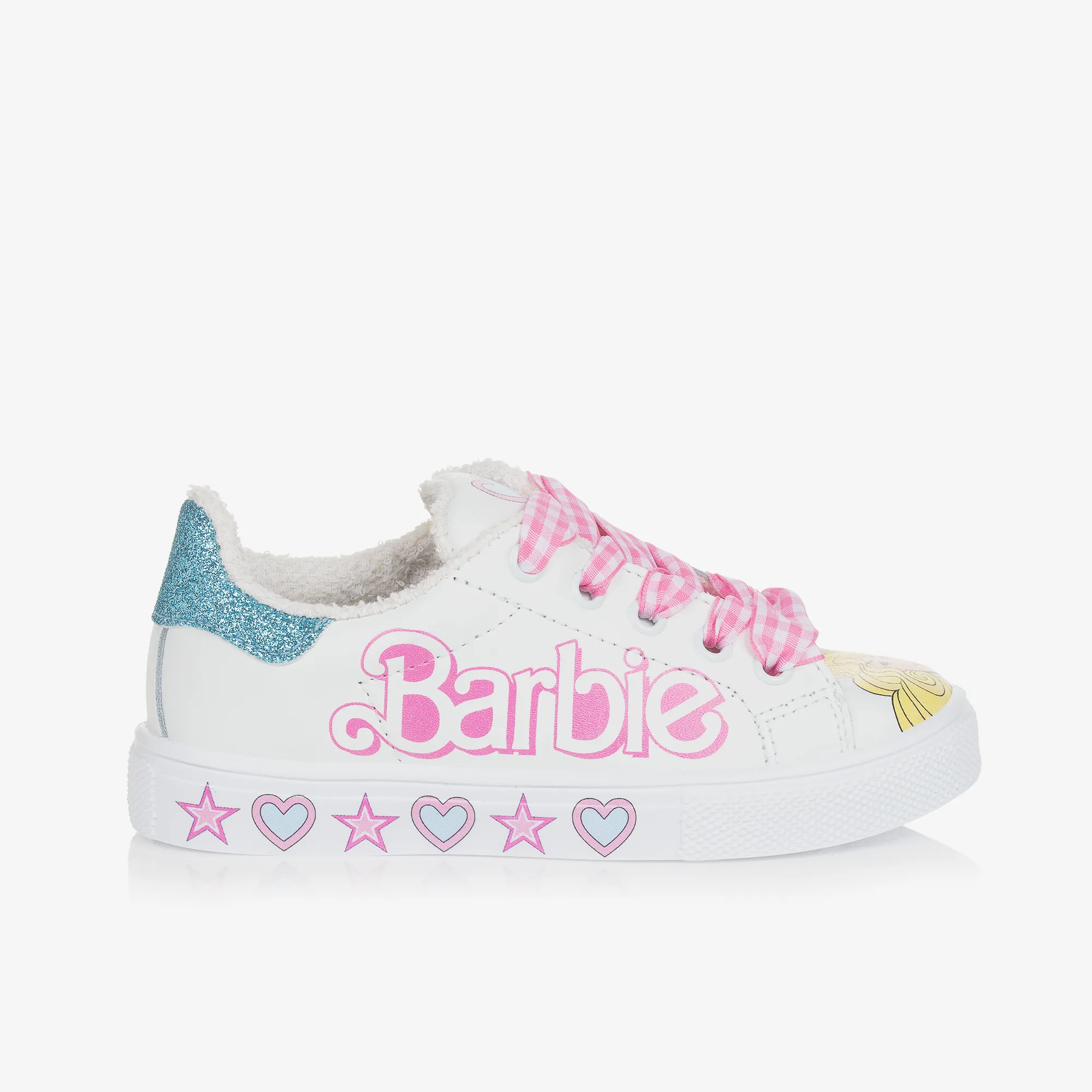 Girls White Leather Barbie Trainers