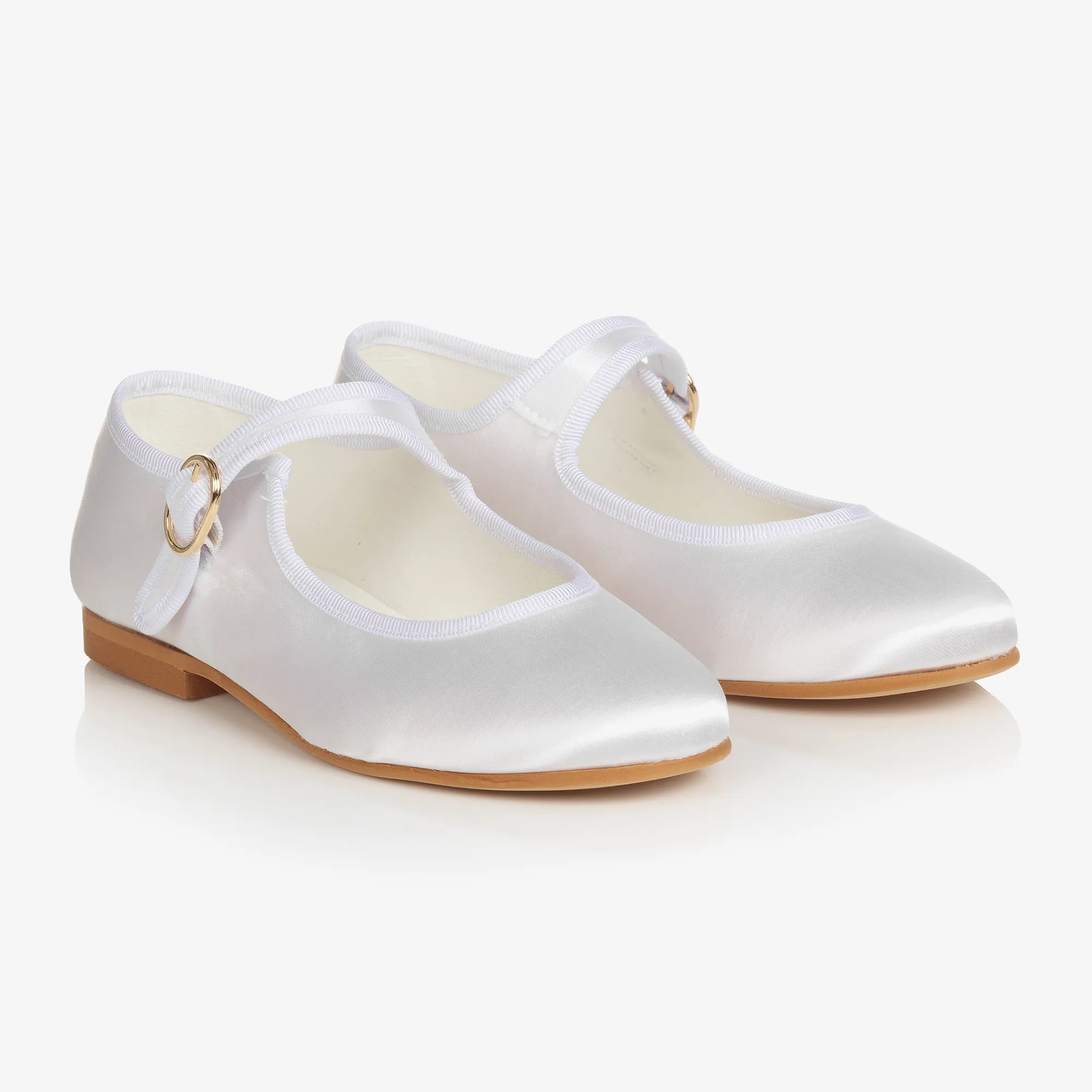 Girls White Satin Mary Jane Pumps