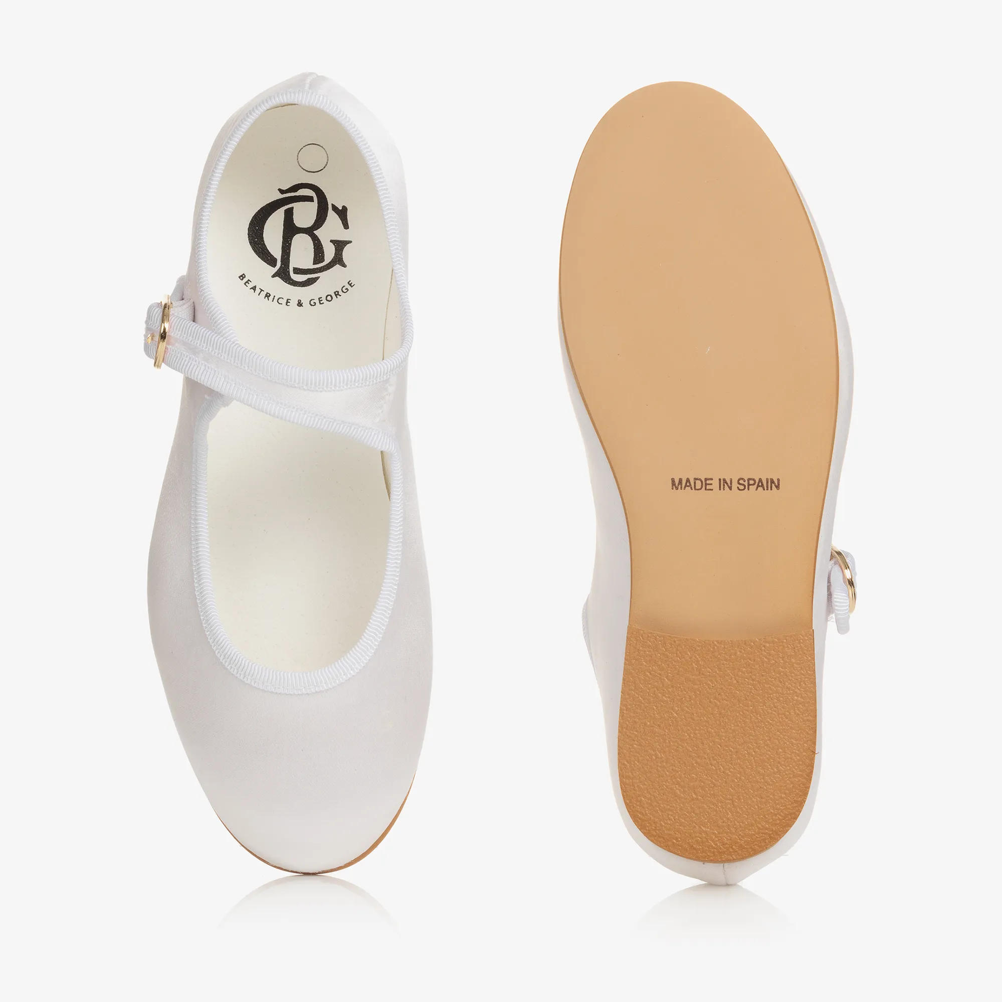 Girls White Satin Mary Jane Pumps