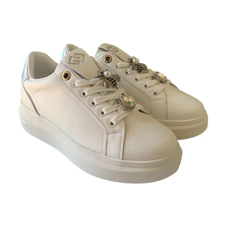 Women's Silver White Sneakers by Gold & Gold