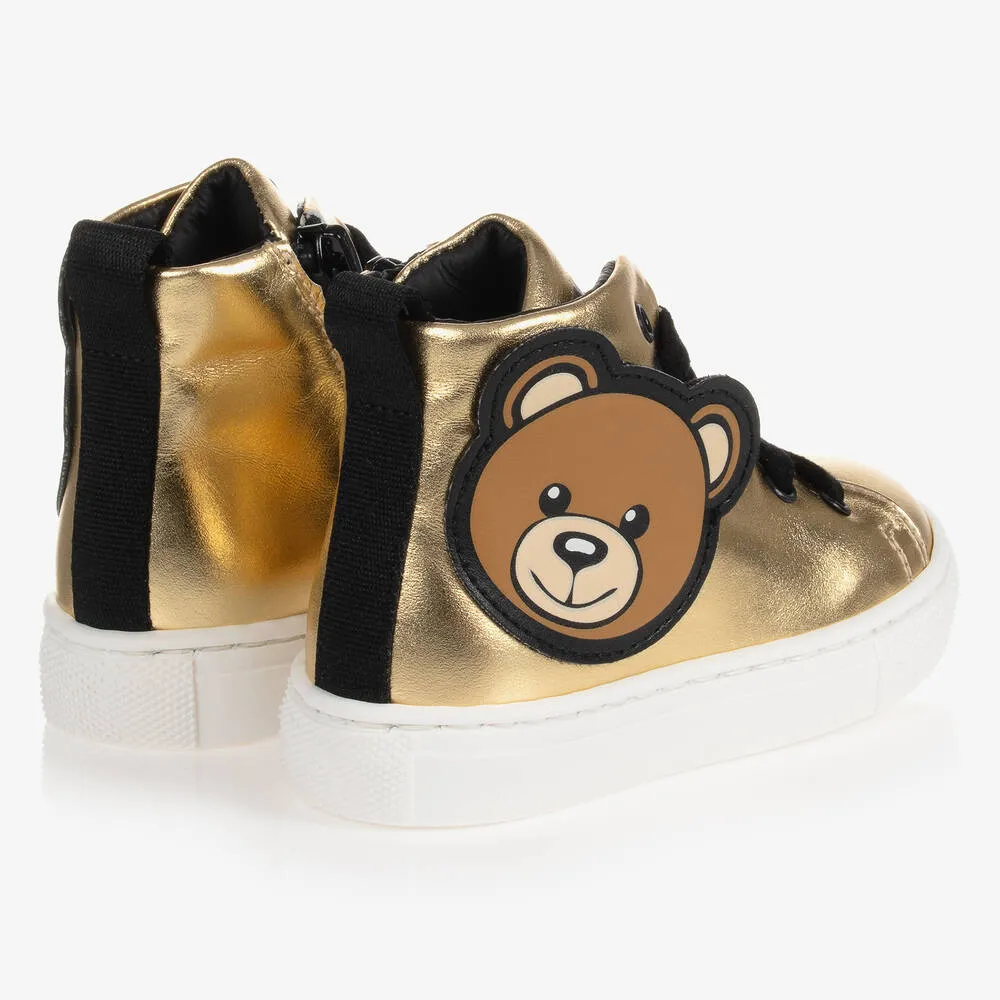 Gold Leather High-Top Trainers