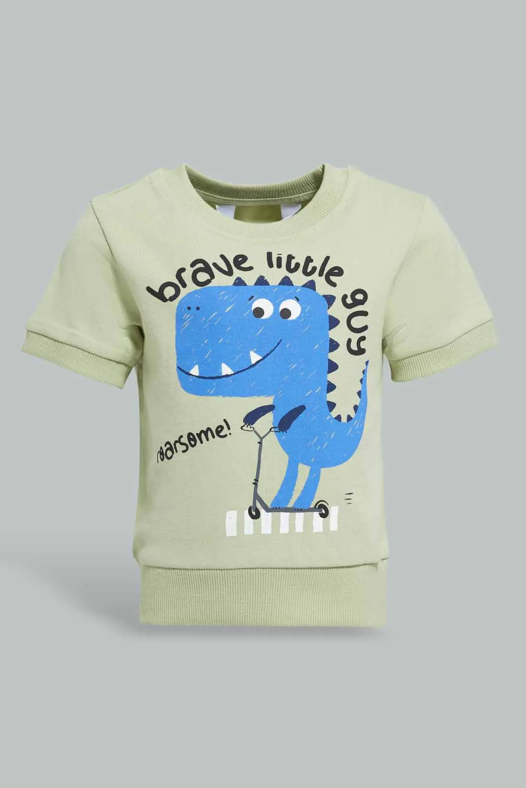 Green Dino Print Sweatshirt For Baby Boys