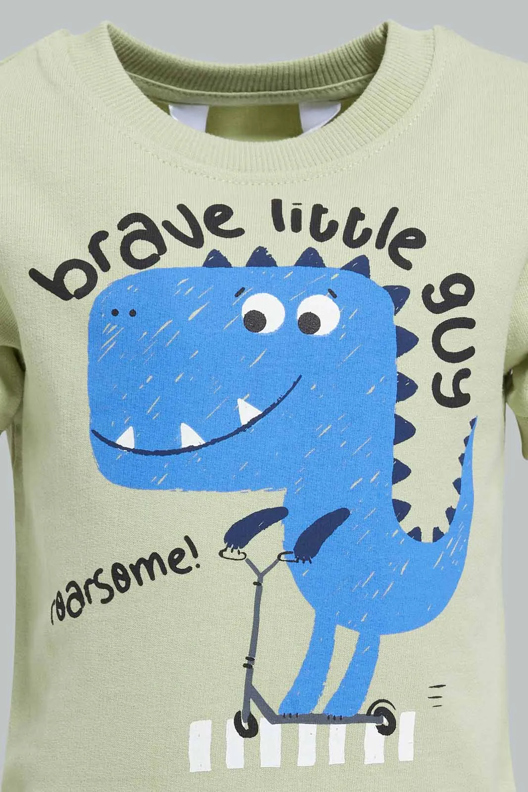 Green Dino Print Sweatshirt For Baby Boys