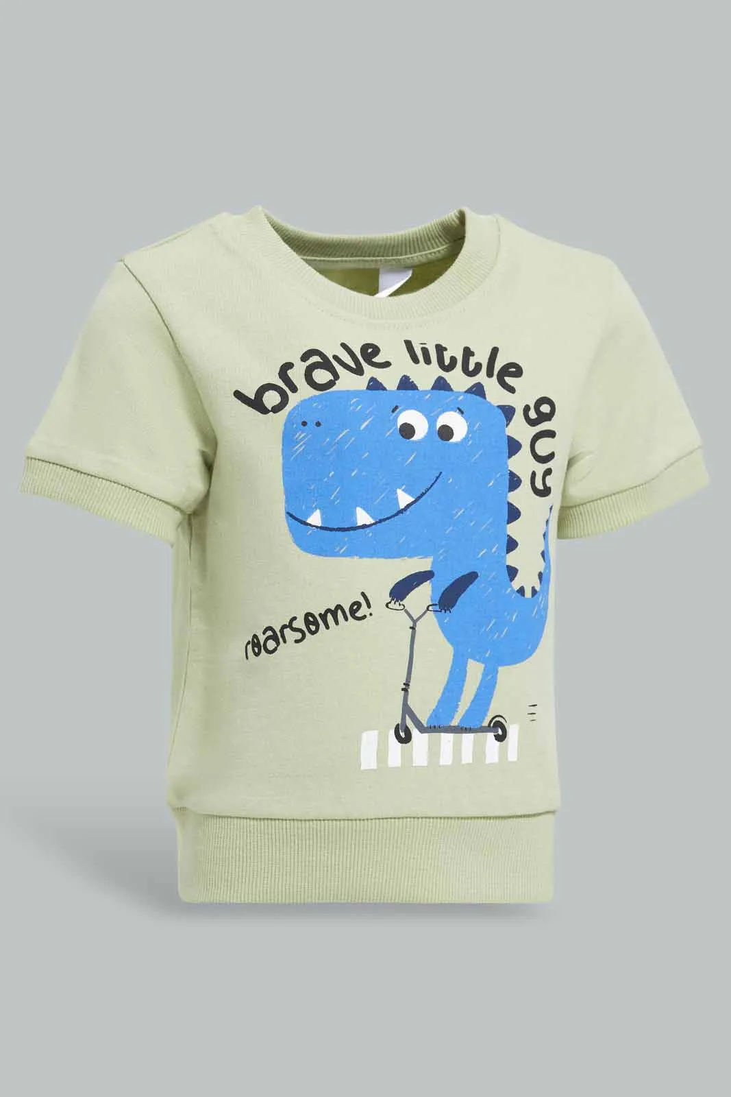 Green Dino Print Sweatshirt For Baby Boys