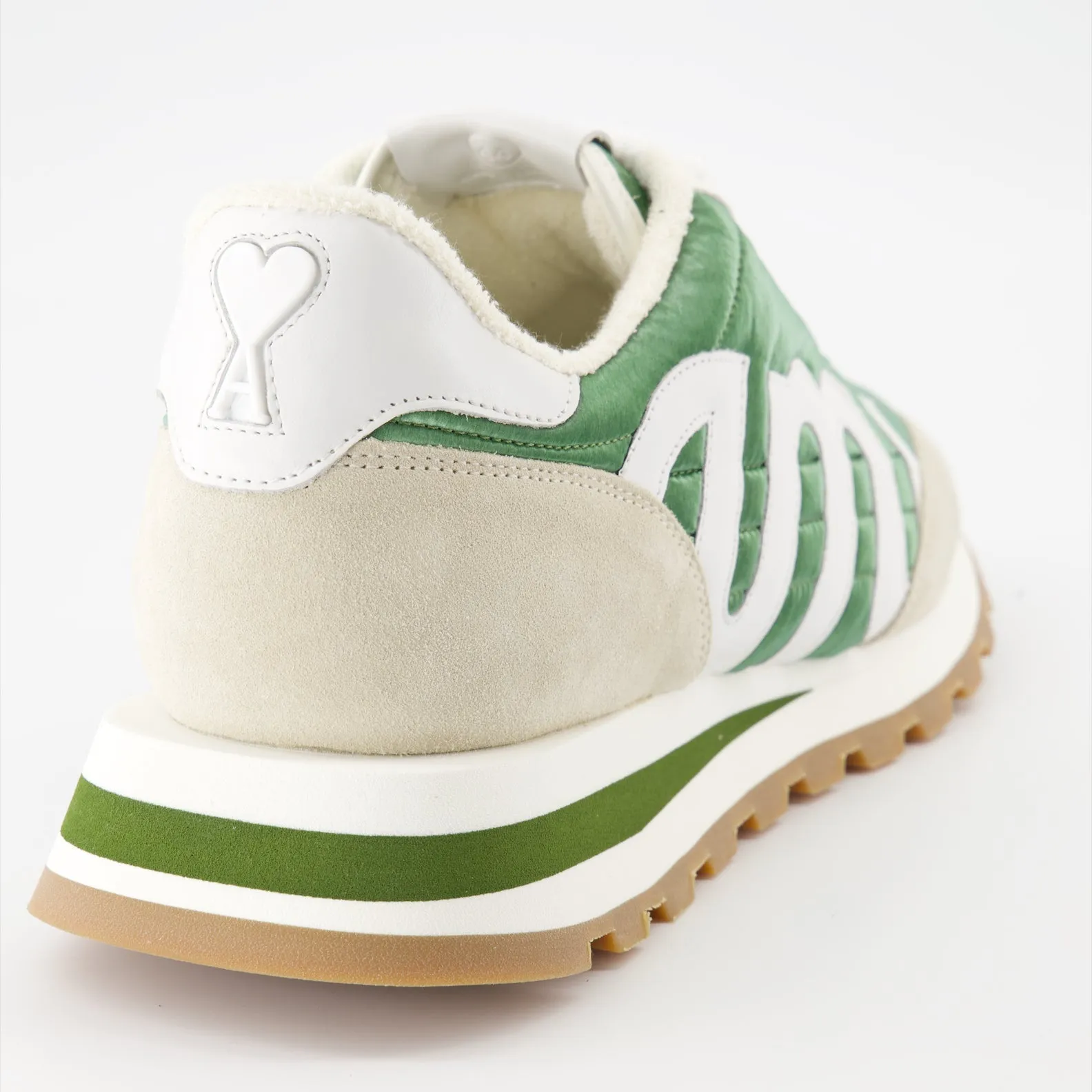 Green Nylon and Beige Leather Sneakers