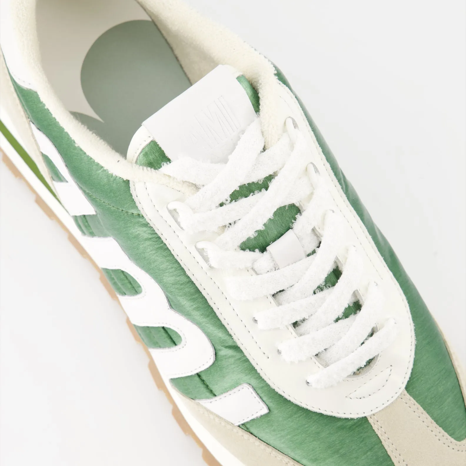 Green Nylon and Beige Leather Sneakers