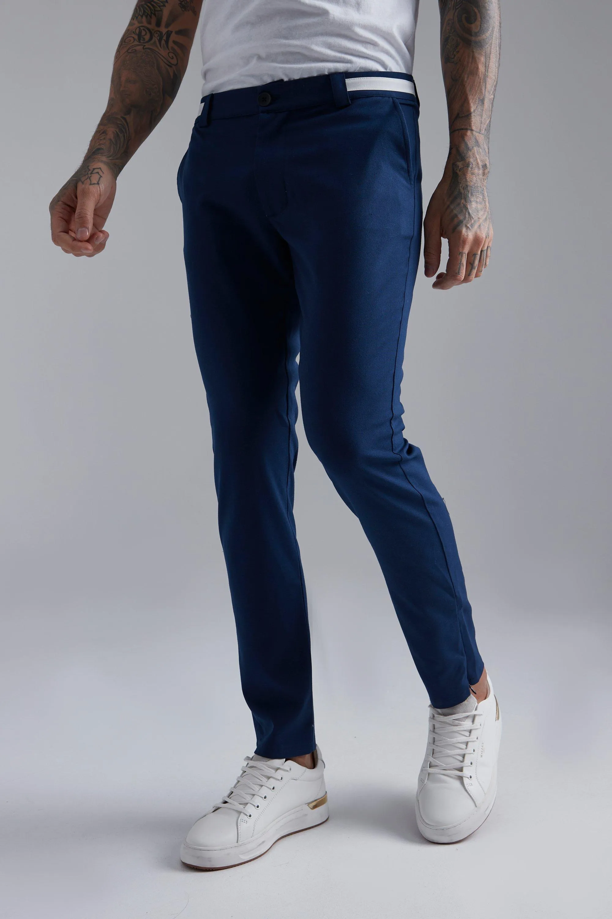 Grossgrain Waistband Smart Plain Skinny Trousers