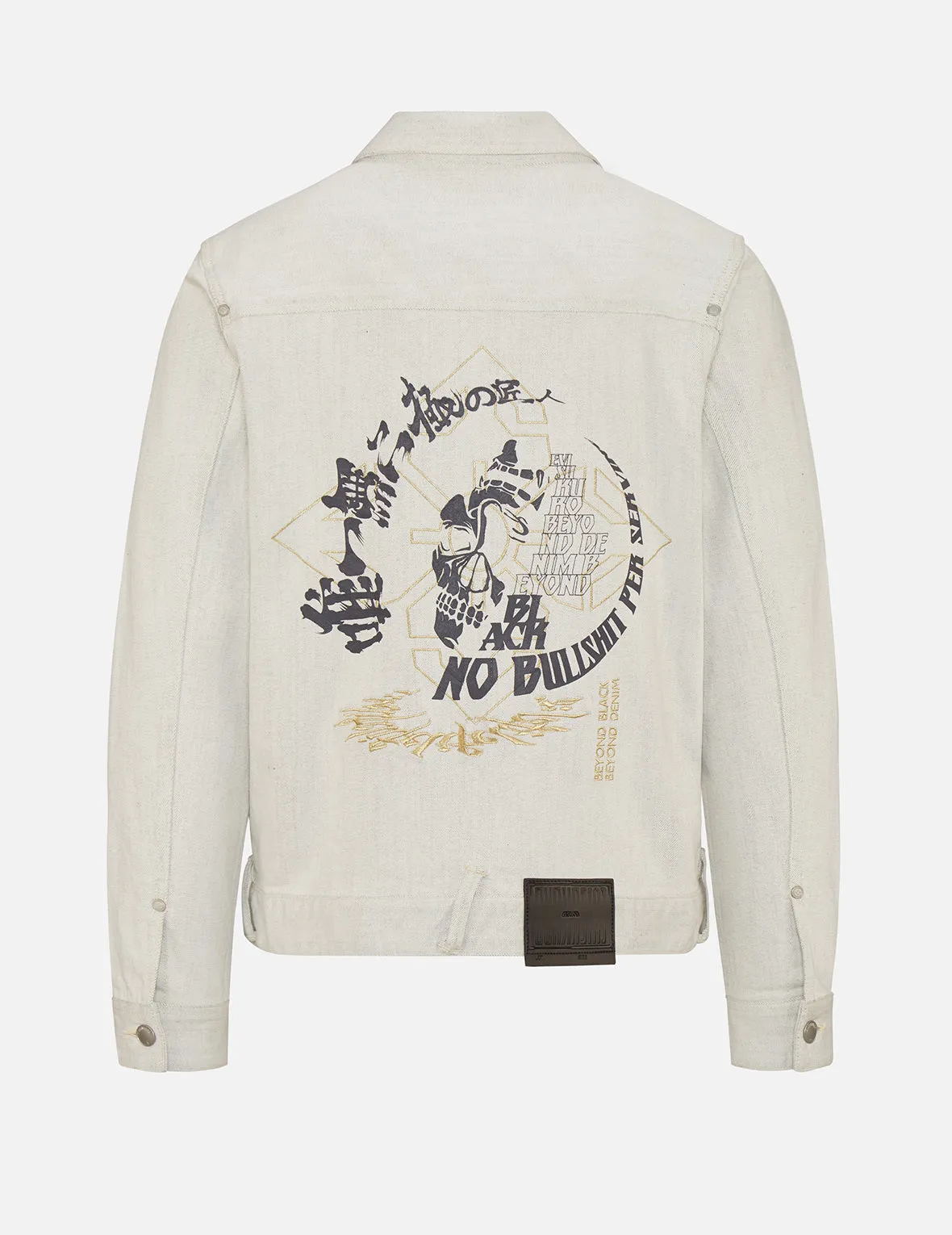 Hannya Skull and Slogan Print Denim Jacket