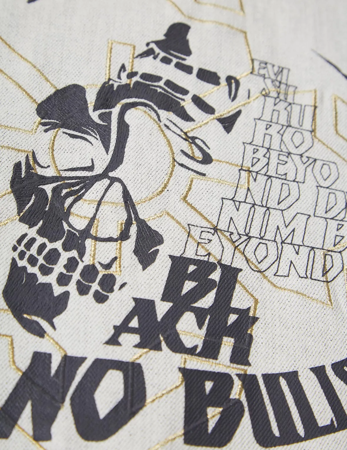 Hannya Skull and Slogan Print Denim Jacket